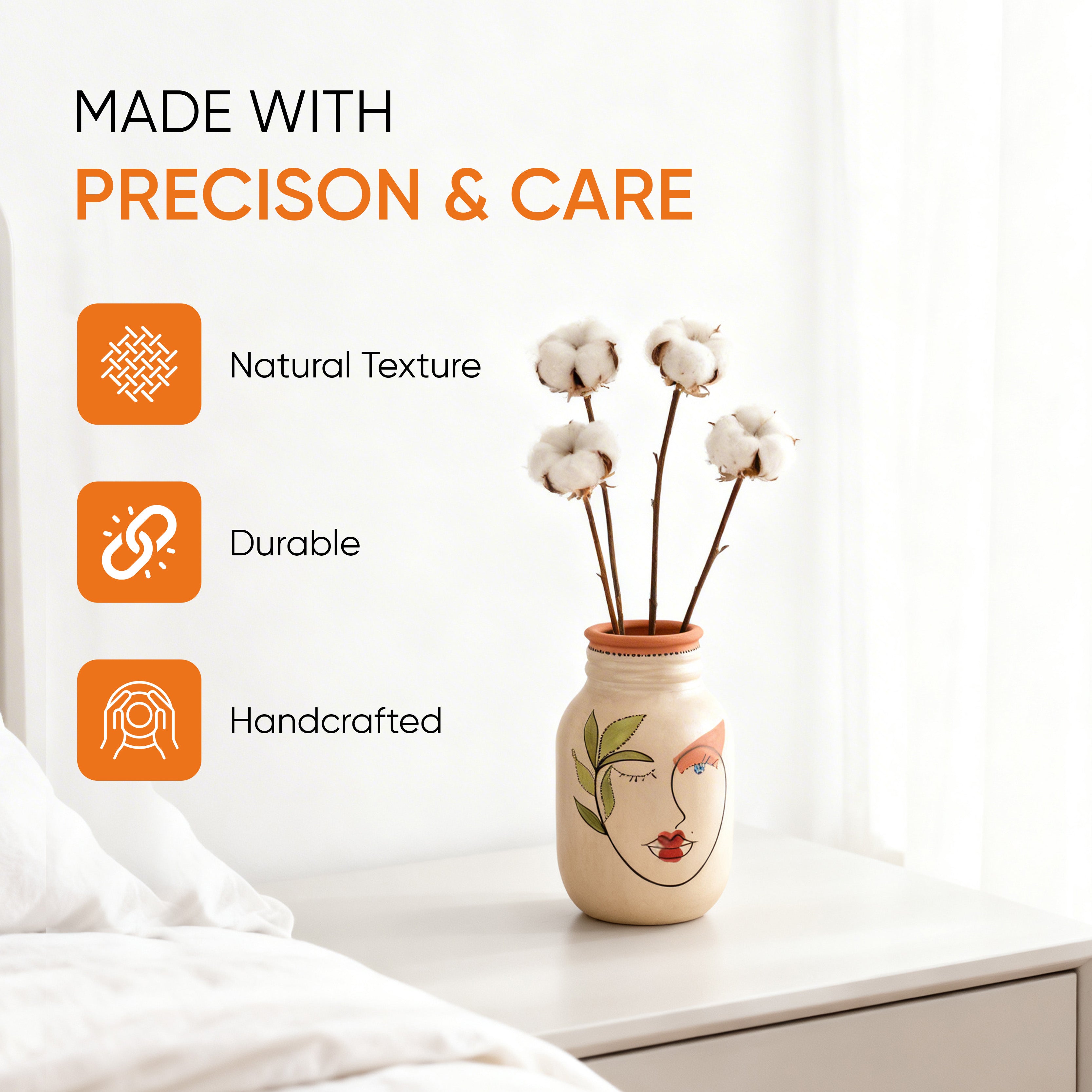 Hand-Painted Face Art Decorative Ceramic Vase for Home Décor