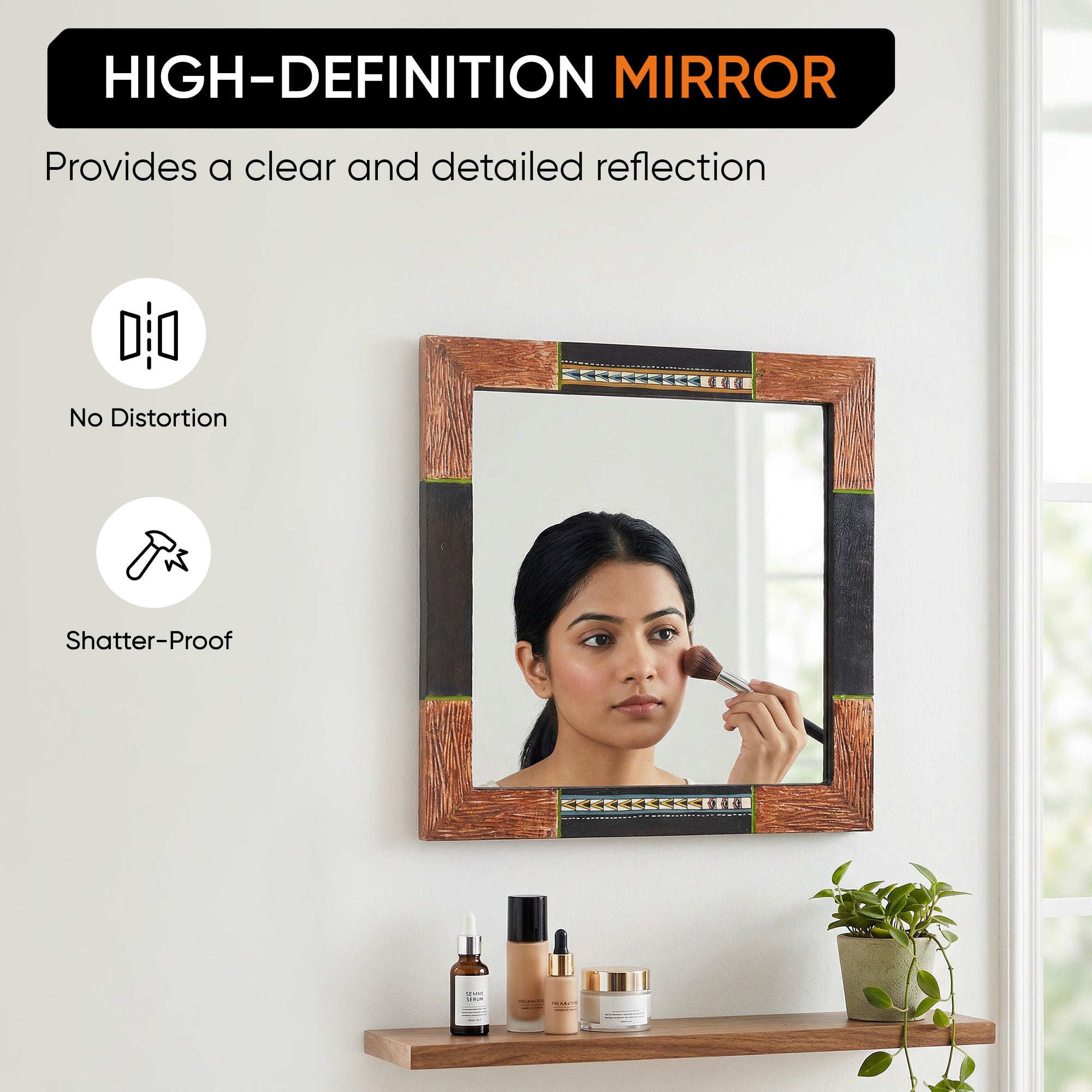 Warli Whispers Wooden Mirror