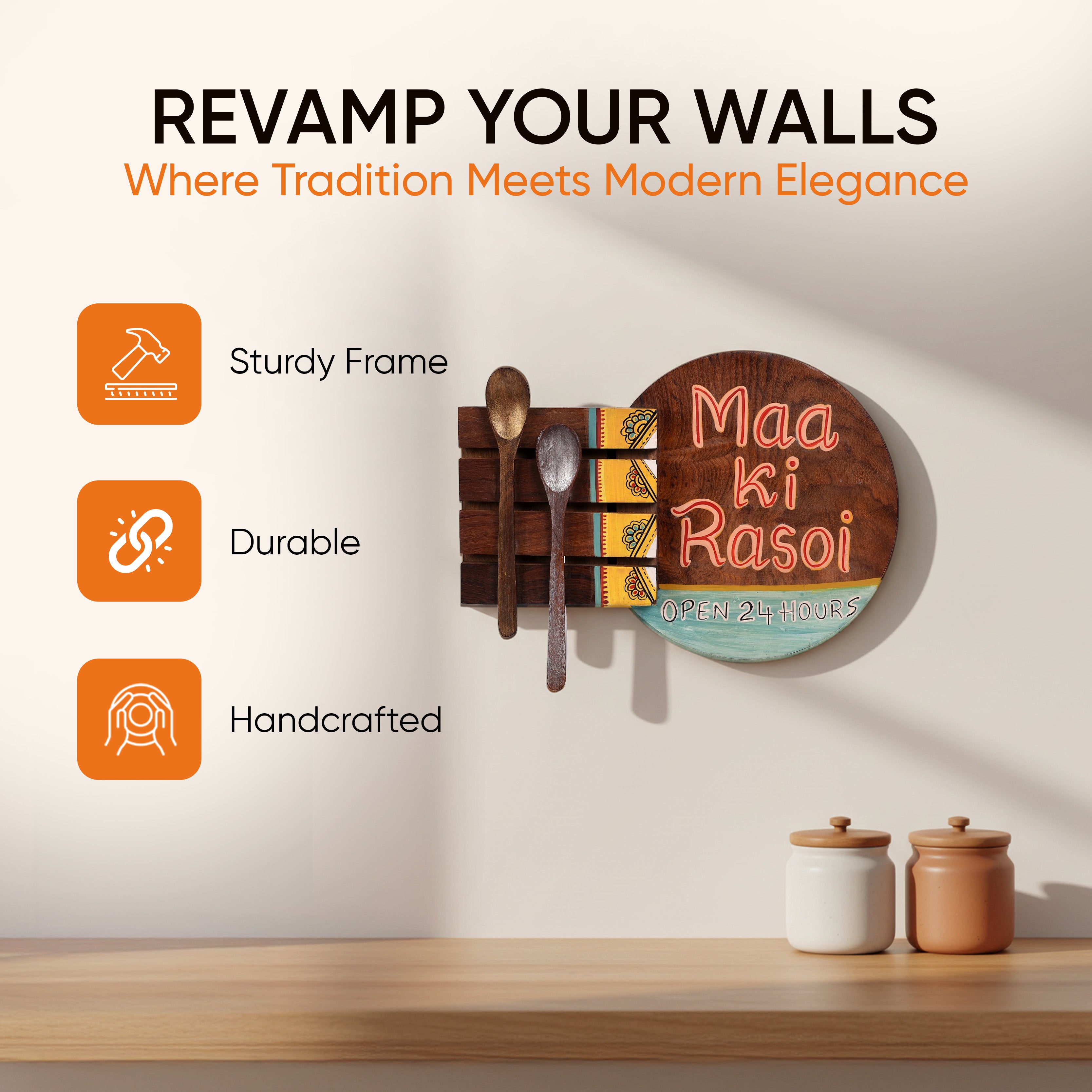 Kitchen Decor "Maa ki Rasoi" Handcrafted in Wood (9x2x7)