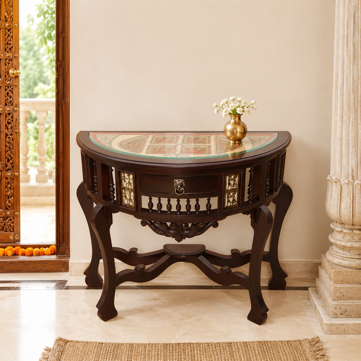 Awadh Console Table in Teakwood with Walnut Finish (36x18x30)