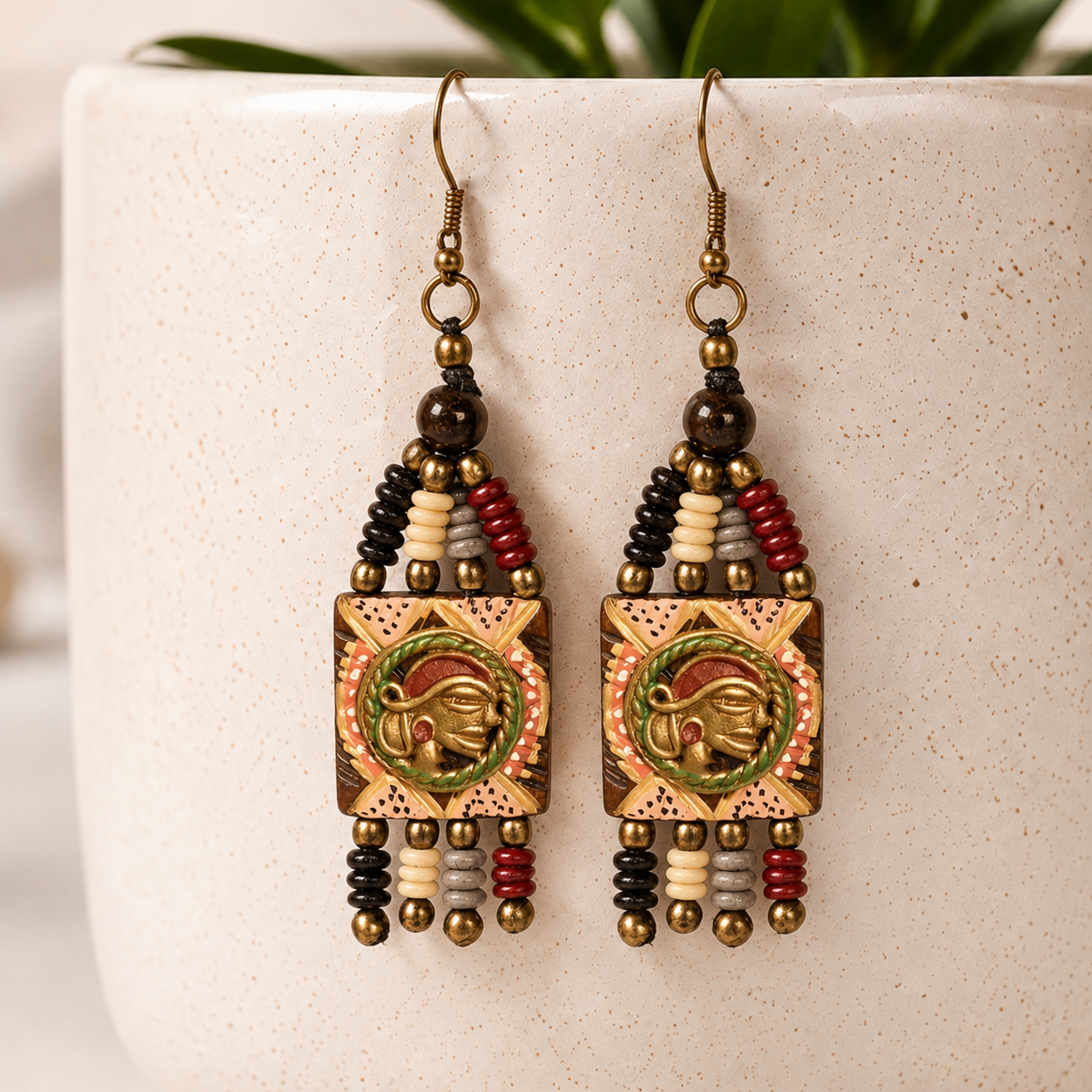 The Empress Handcrafted Tribal Dhokra Earrings in Multicolour