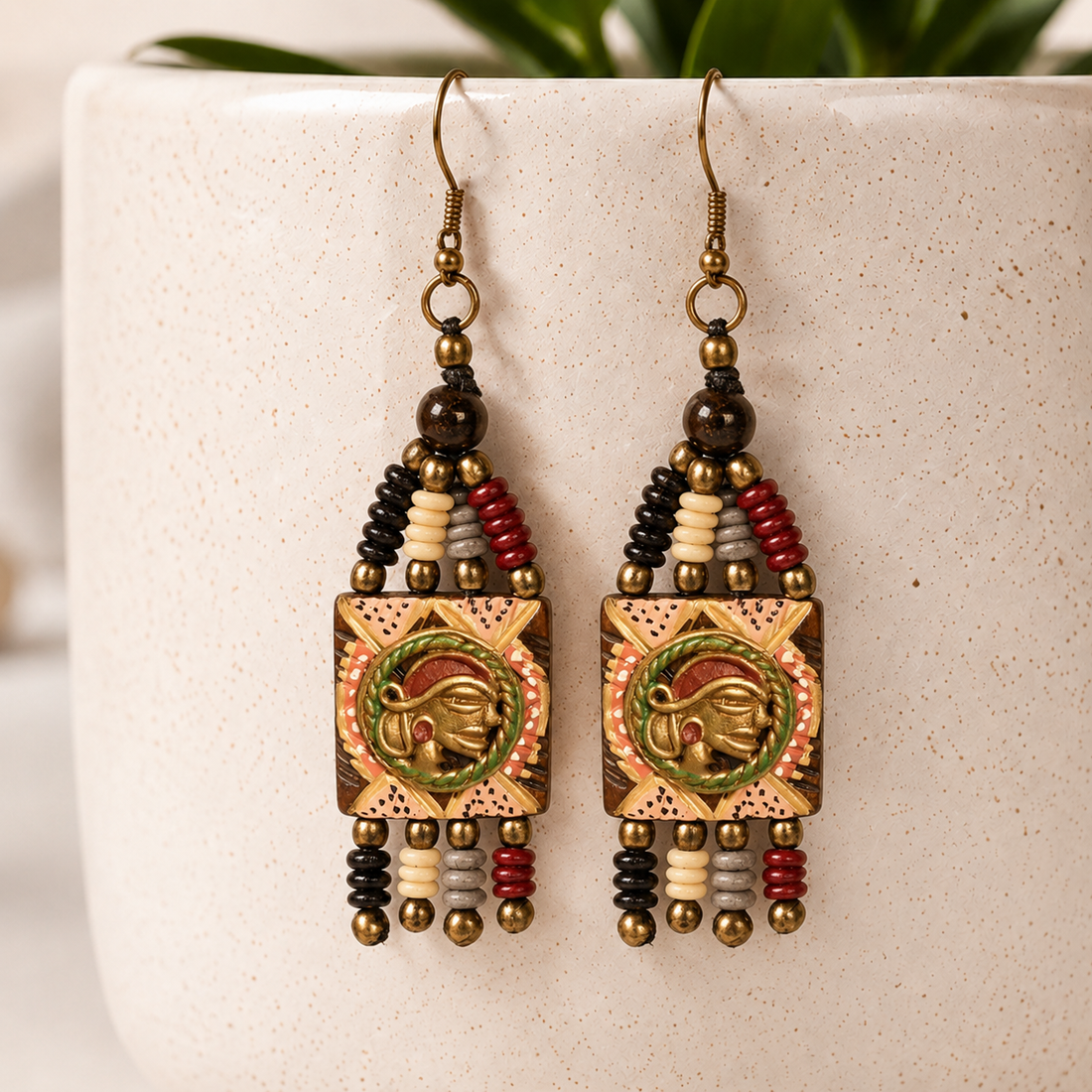 The Empress Handcrafted Tribal Dhokra Earrings in Multicolour