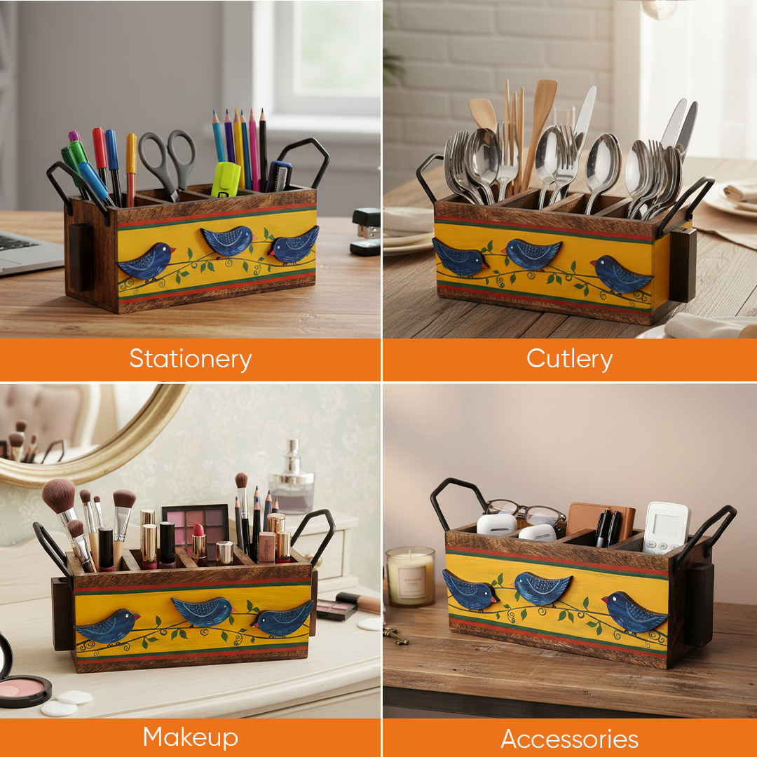 Love Birds Musturd Cutlery Holder (12x4x5.5)