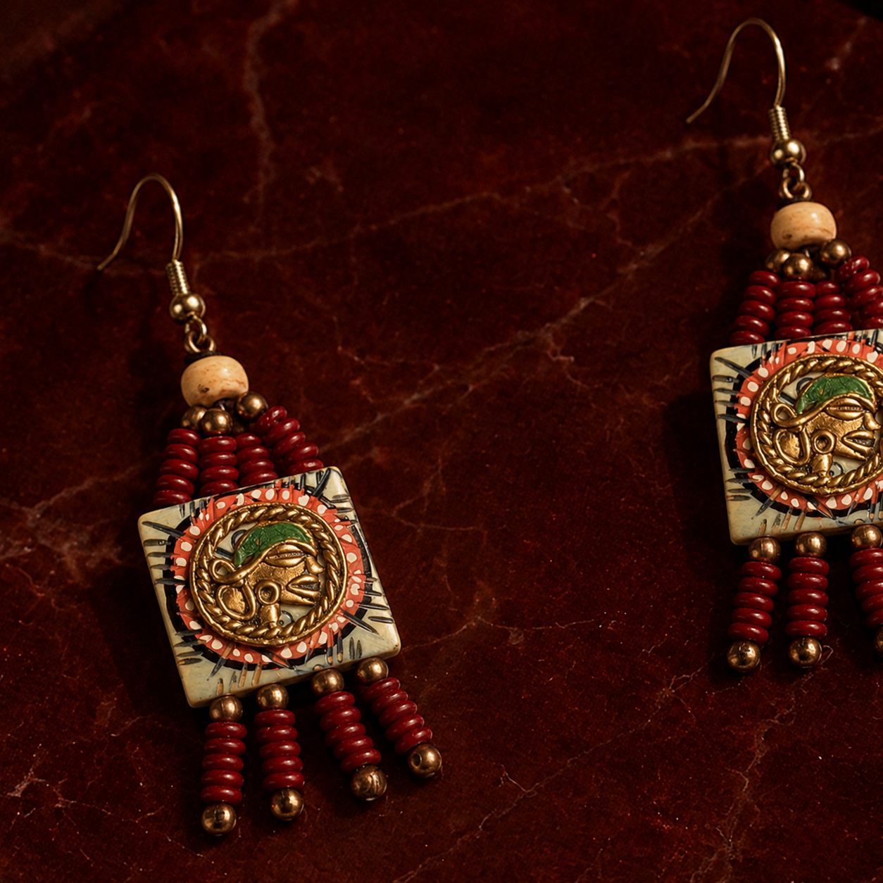 The Empress Handcrafted Tribal Dhokra Earrings in Turquoise