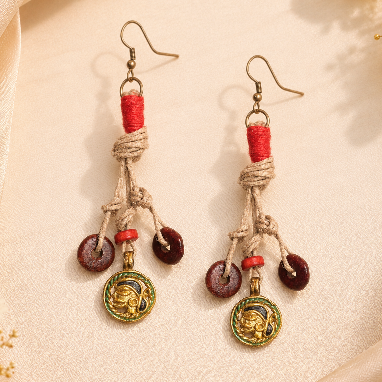 Boho Chic: Handcrafted Wooden Earrings with Brass