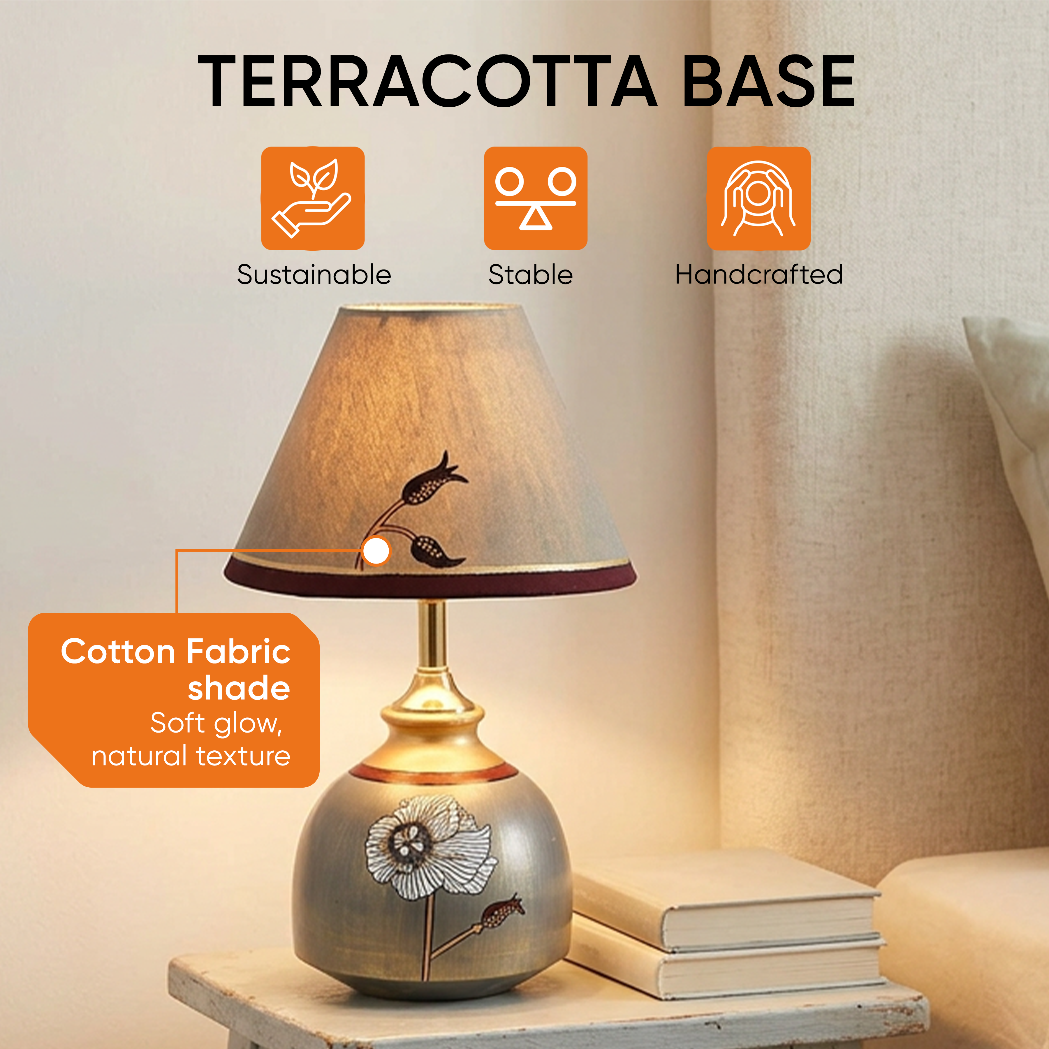 Silver Luster Terracotta Table Lampshade ( 8x8x14)