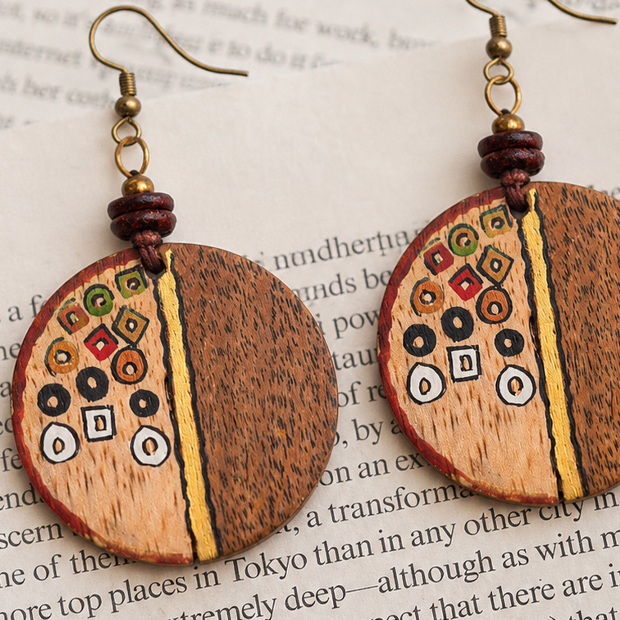 Whimsical Charm: Handcrafted Wooden Earrings with Polka Dot Design