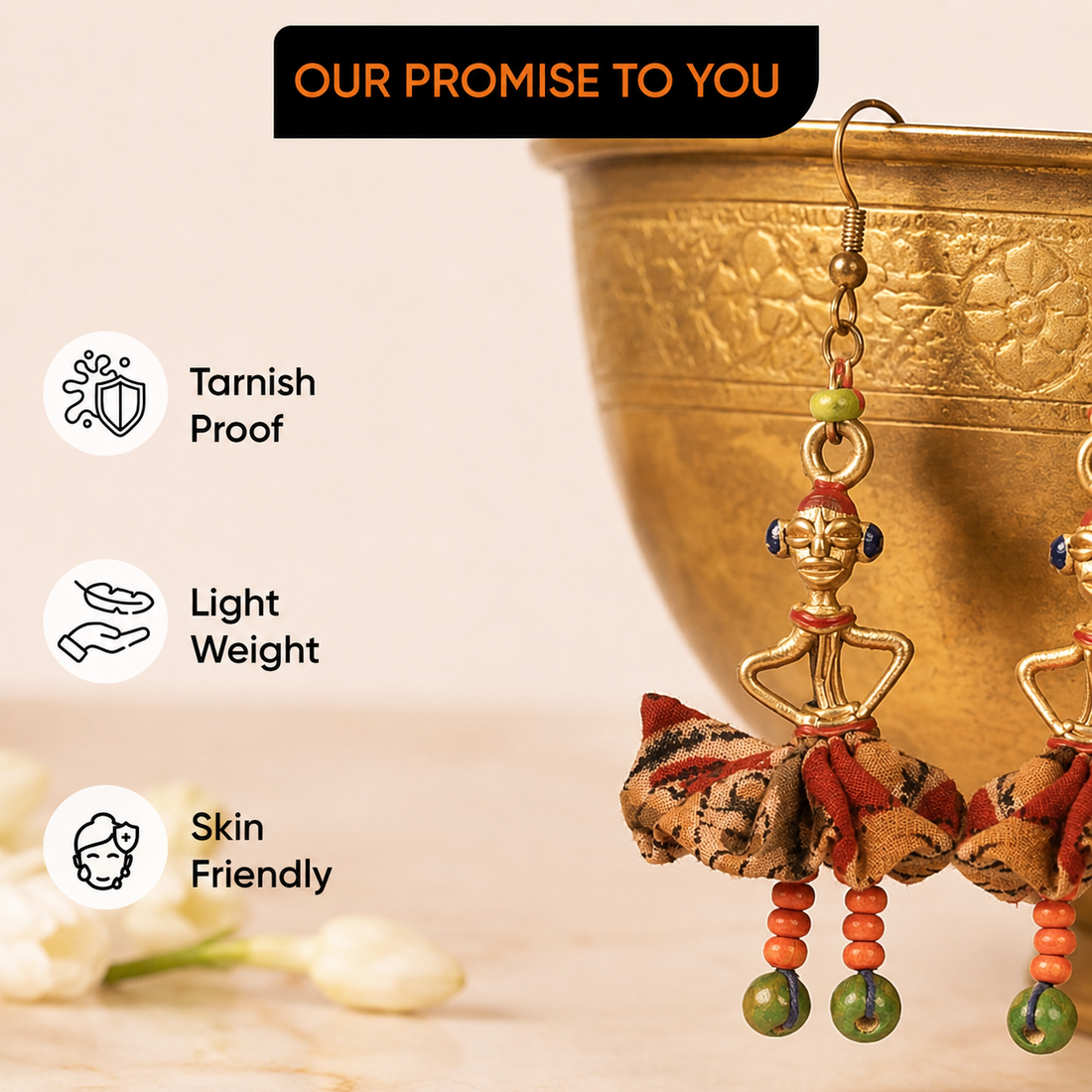The Dancing Empress Handcrafted Tribal Dhokra Earrings in Floral Design
