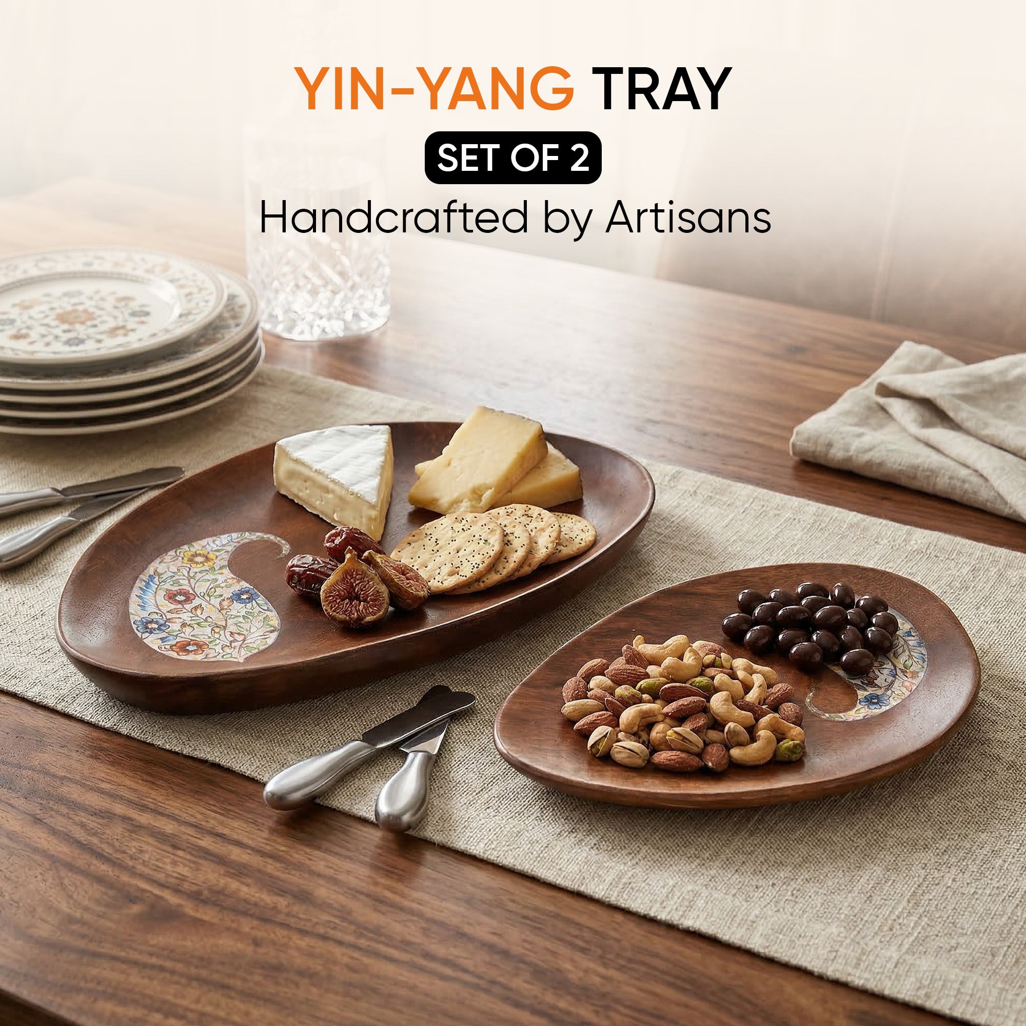 Yin-Yang Platter set with beautiful Paisley paintings