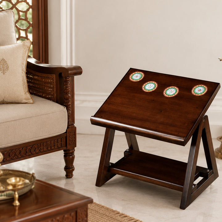 Marigold End Table for Laptop in Teakwood with Walnut Matte Finish (18x14x15)