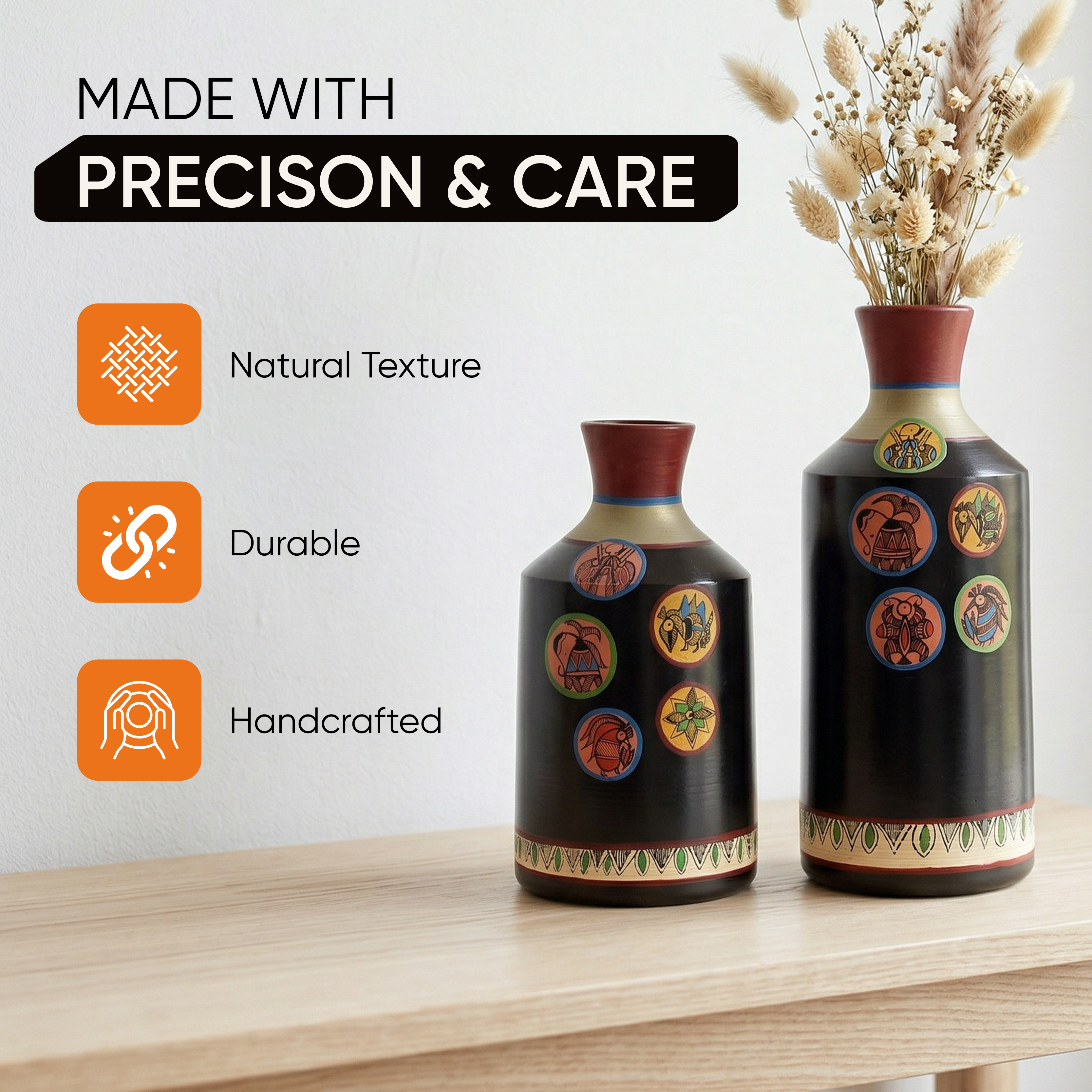 Earthen Vases Handpainted in Madhubani Tattoo Art