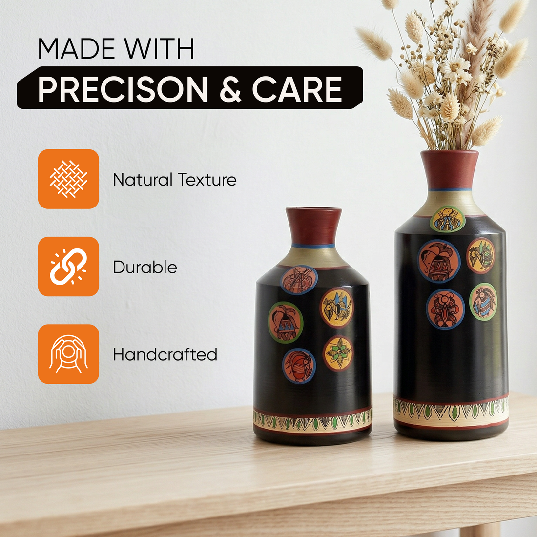 Earthen Vases Handpainted in Madhubani Tattoo Art