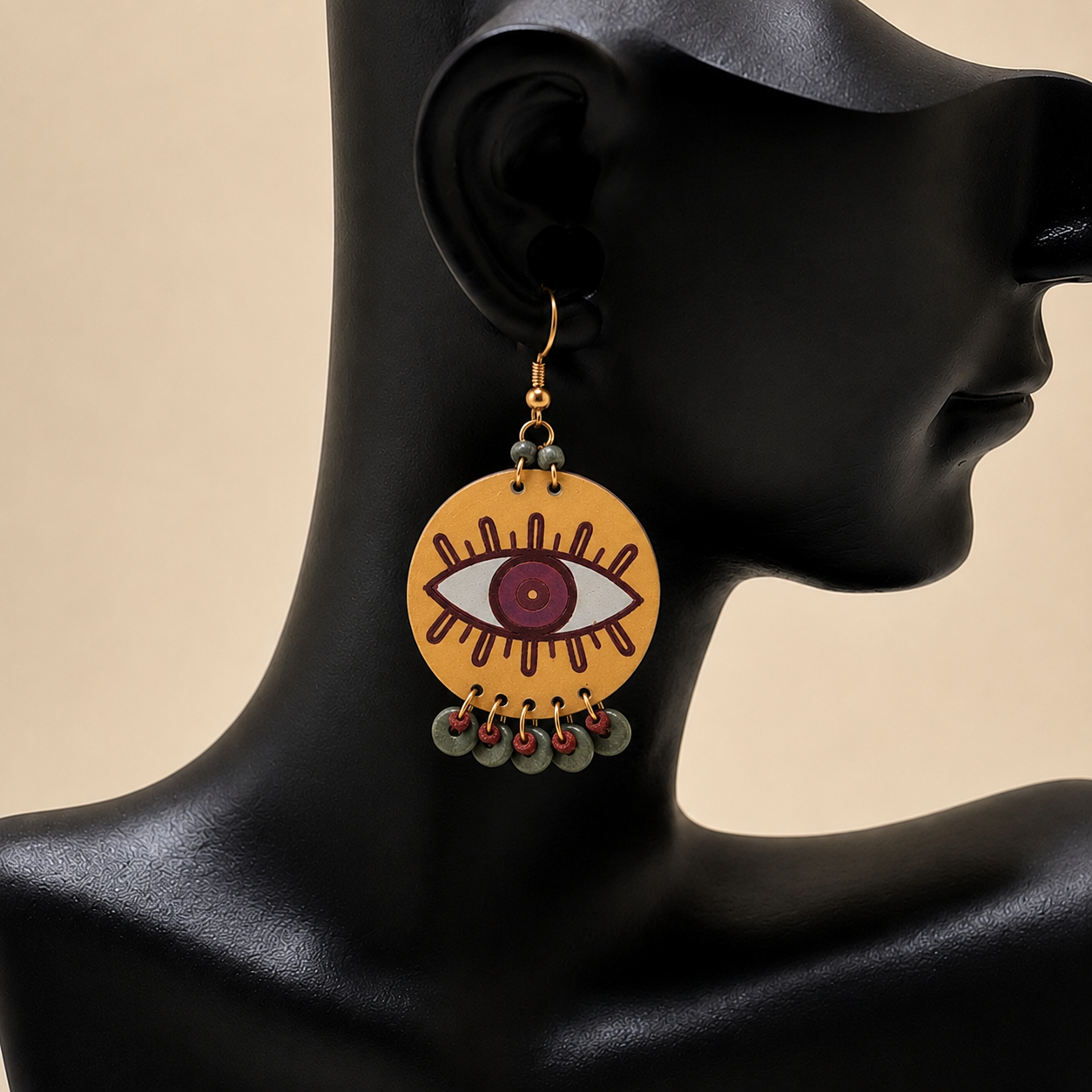 Evil Eye-I' Handcrafted Tribal Wooden Earrings