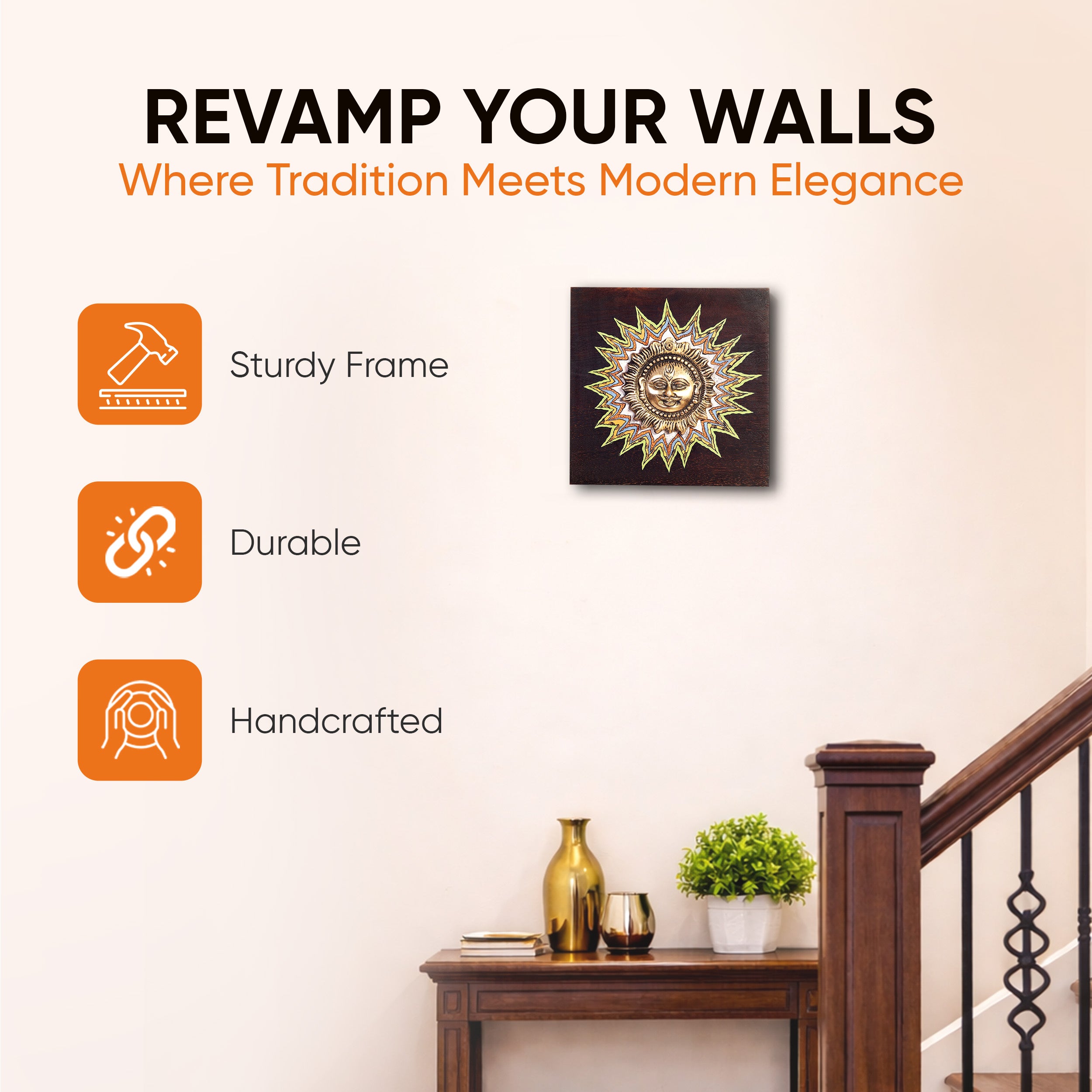 Surya Wall Accent with beautiful Brass Sculpture of Surya Dev