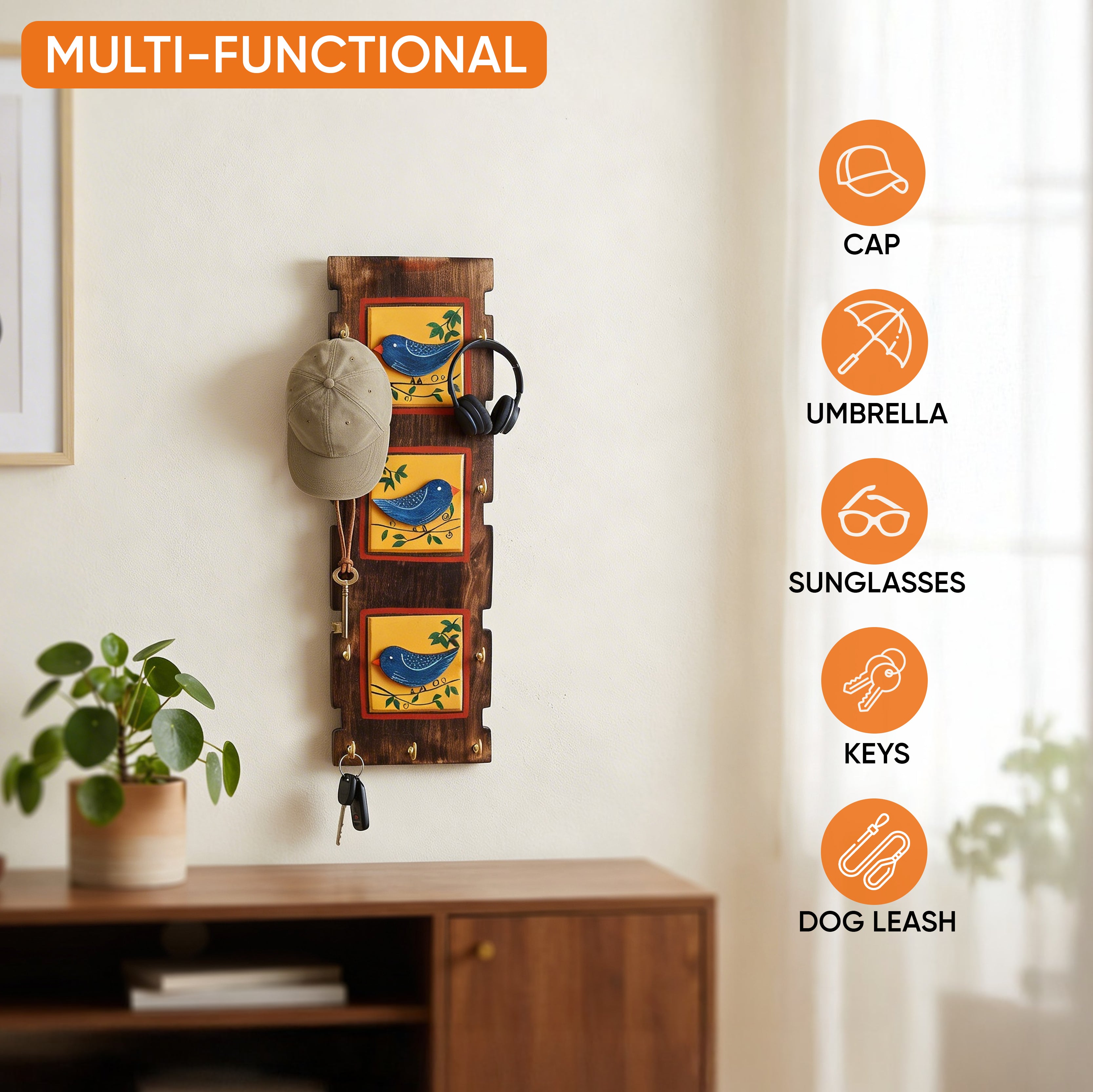 Love Birds Key Holder with 9 Key Hangers (5x.5x15)