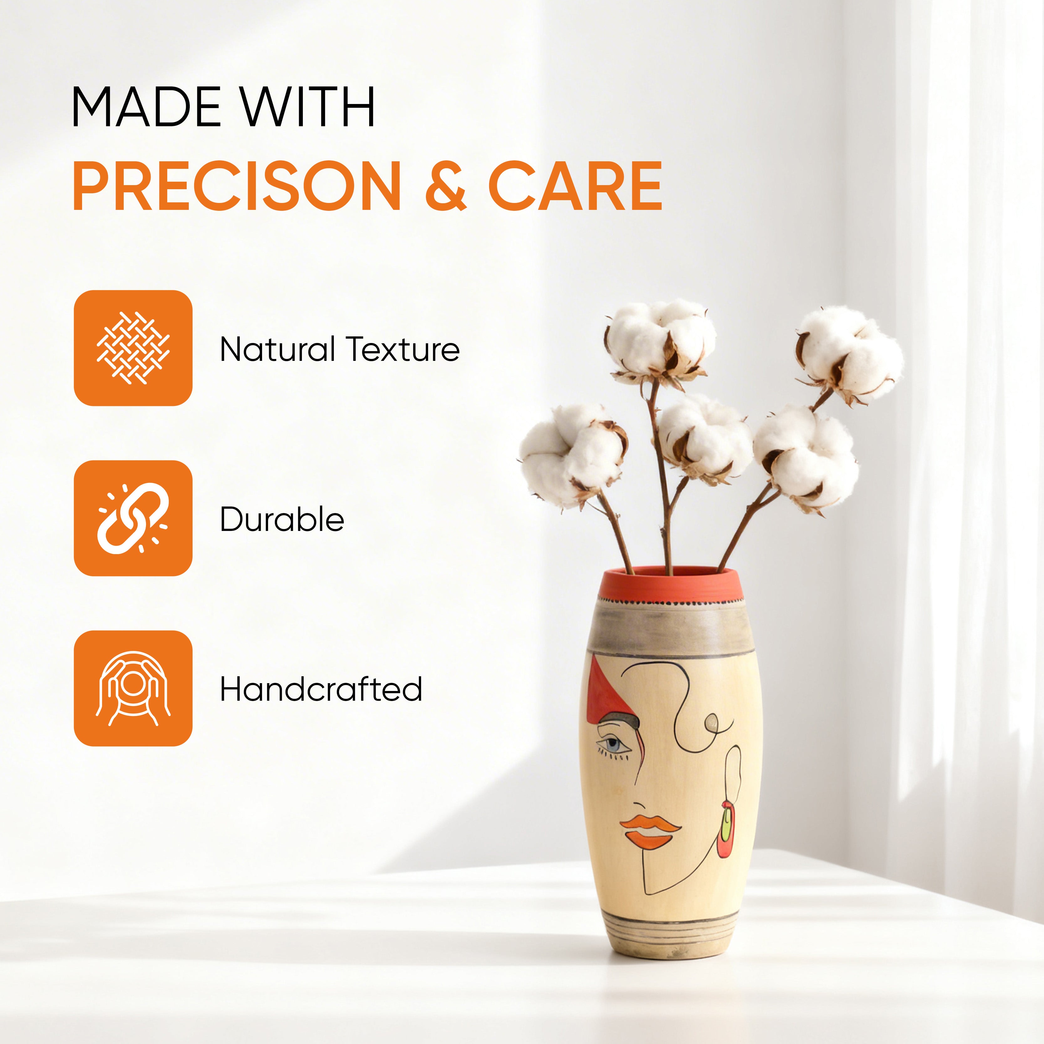 Artistic Face Motif Terracotta Jar for Boho Home Décor