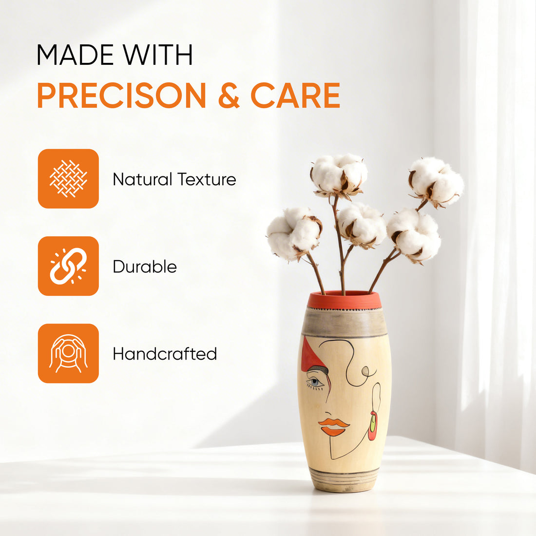 Artistic Face Motif Terracotta Jar for Boho Home Décor