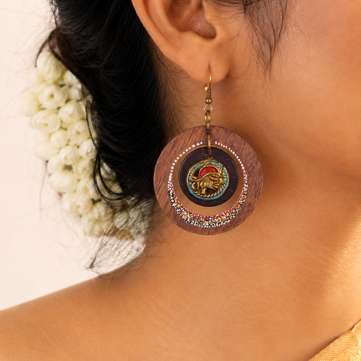Minimalist Chic: Handcrafted Wooden Loop Earrings with Brass