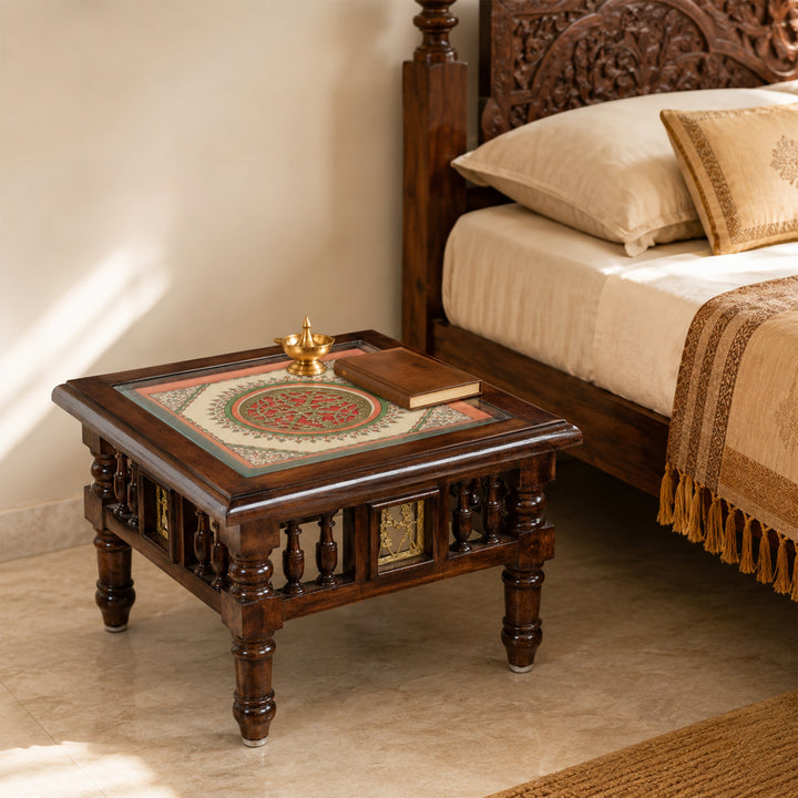 Mana Low Height End Table in Teakwood with Walnut Matte Finish (16x16x11)
