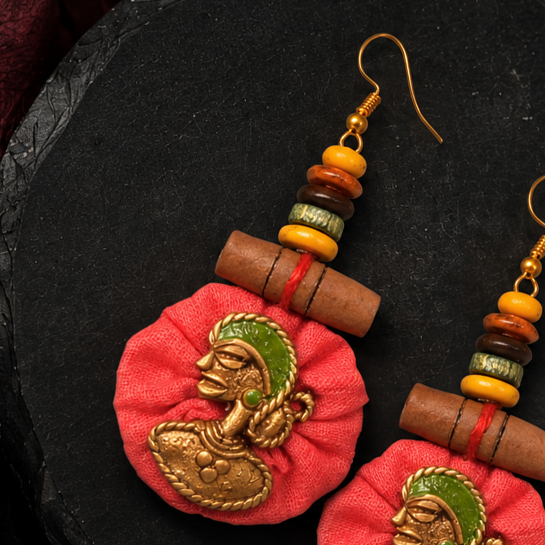 The Royal Empress Handcrafted Tribal Dhokra Round Earrings in Fuscia