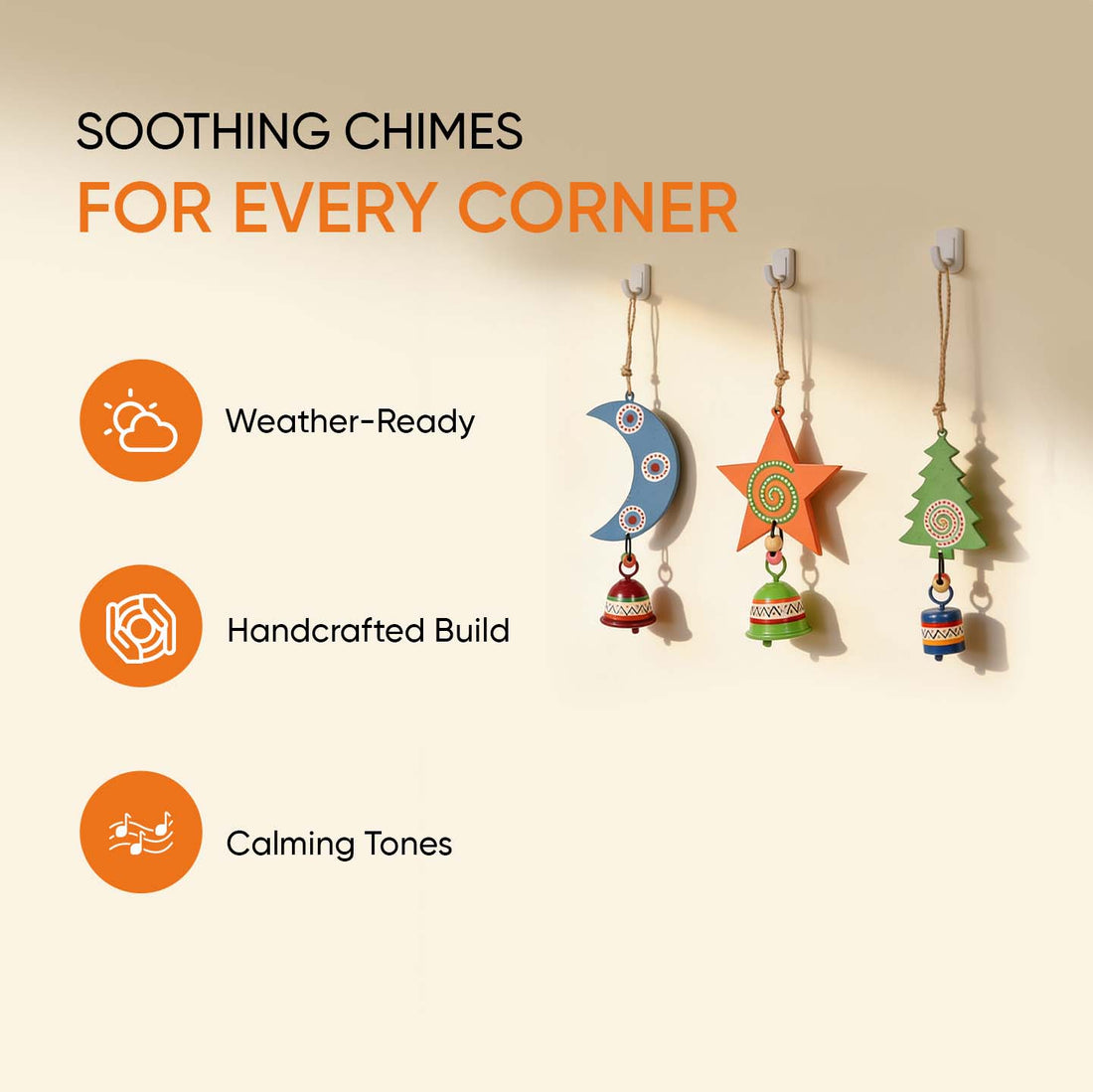 Festive Trio Wind Chime Set ﾖ Moon, Star & Tree
