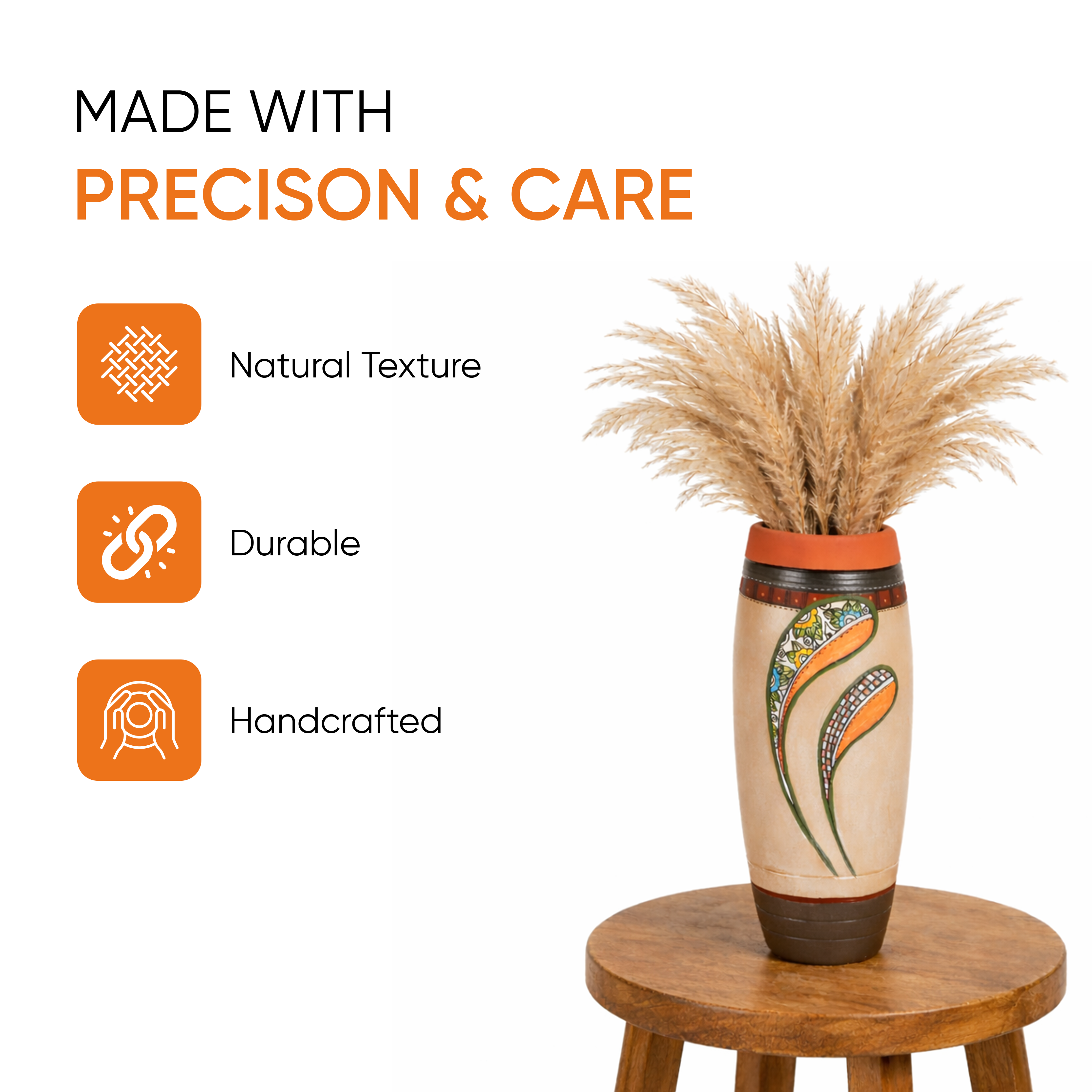 Autumn Leaf Earthen Vase Handpainted in Tribal Art