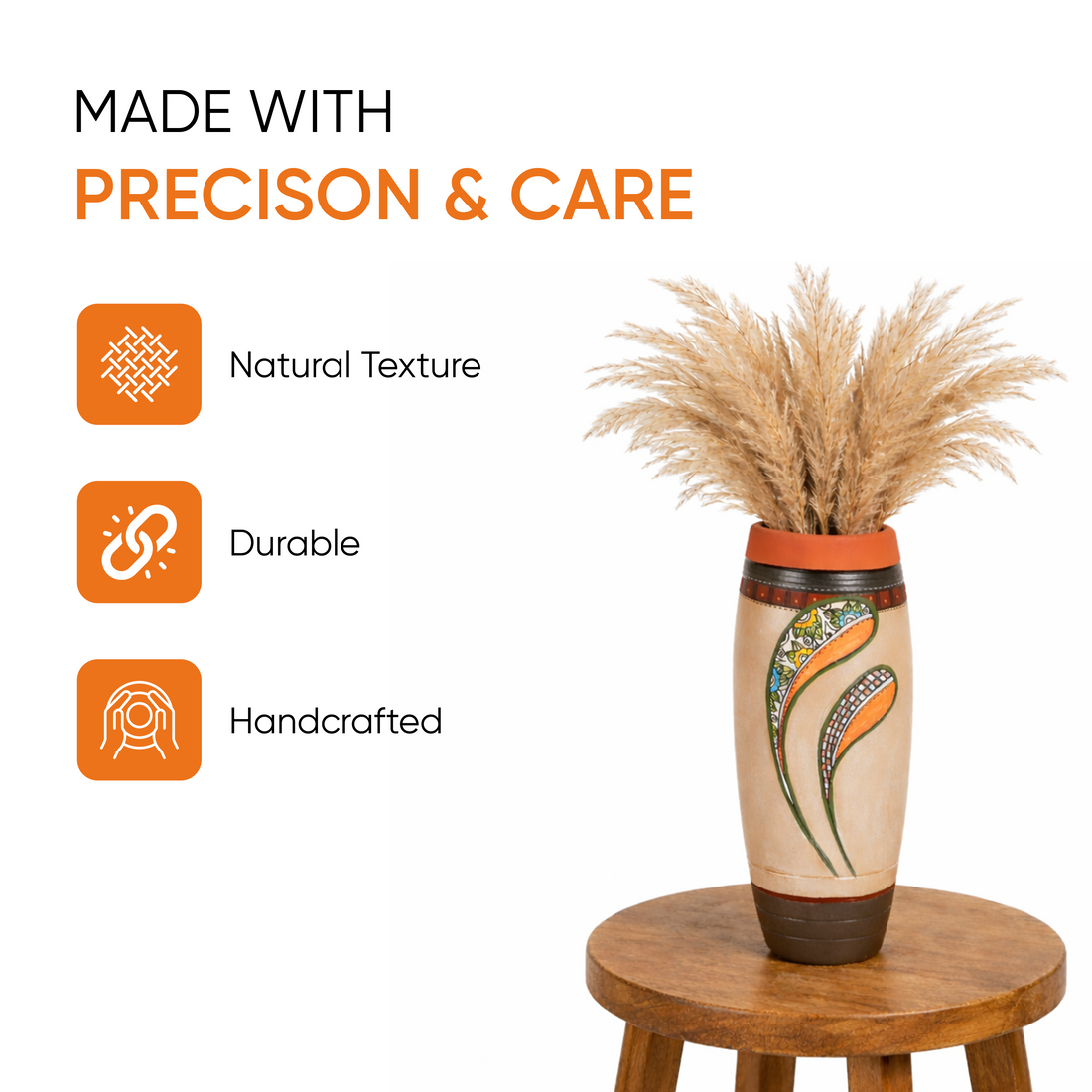 Autumn Leaf Earthen Vase Handpainted in Tribal Art