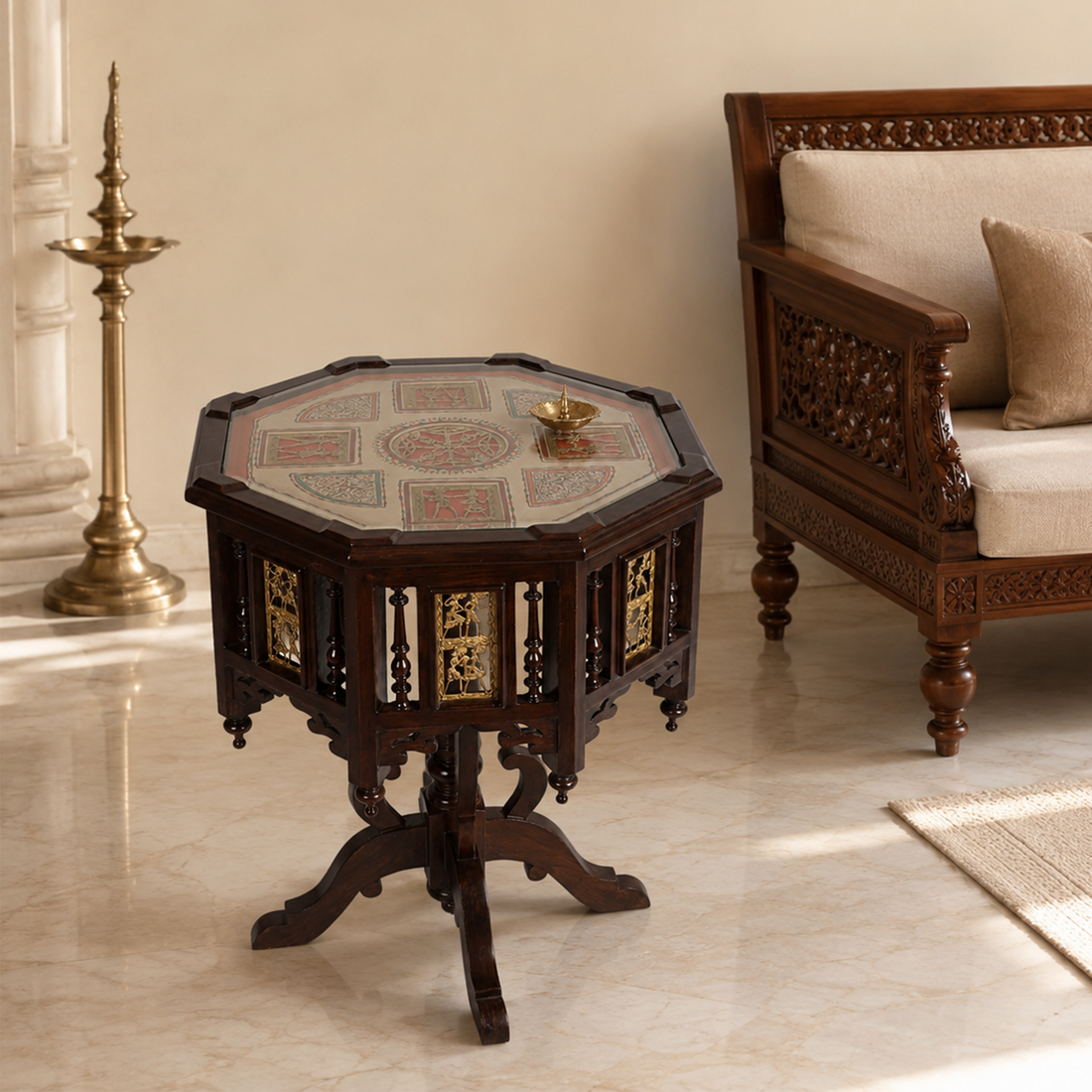 Kara Pillar Table in Teakwood with Walnut Finish (24x24x30)