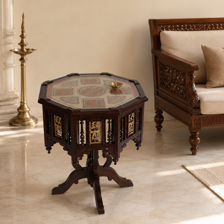 Kara Pillar Table in Teakwood with Walnut Finish (24x24x30)