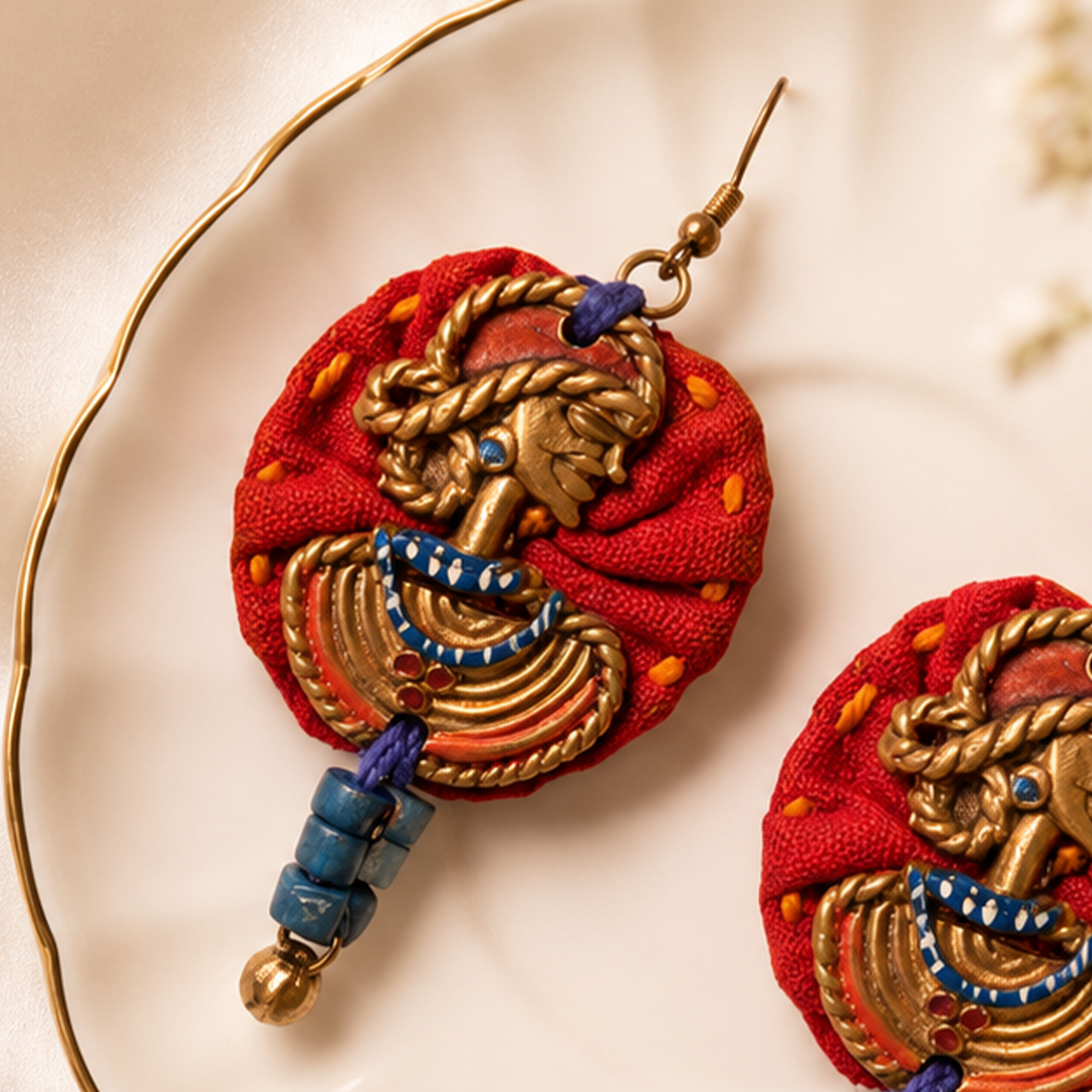 The Royal Empress Handcrafted Tribal Dhokra Round Earrings in Red