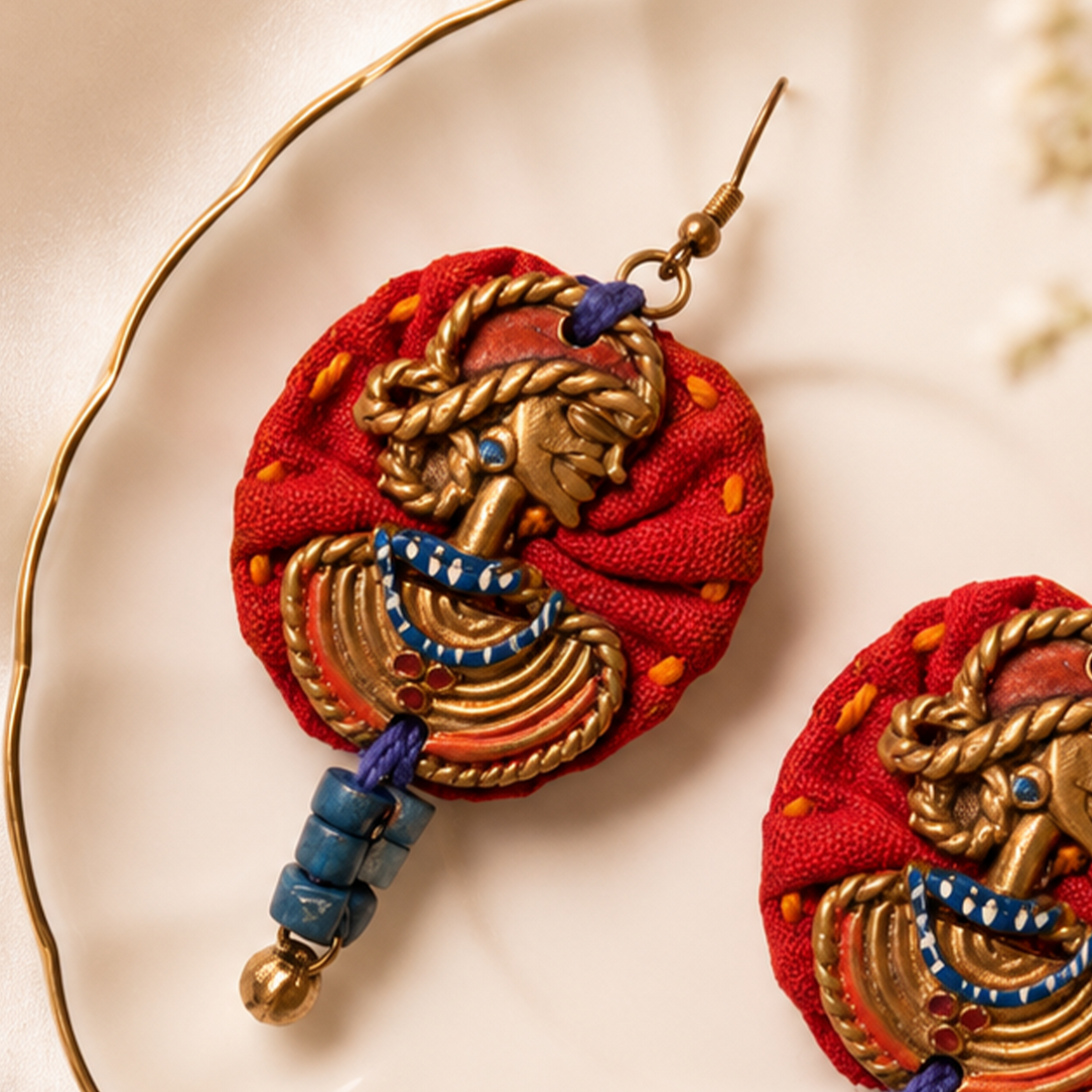The Royal Empress Handcrafted Tribal Dhokra Round Earrings in Red