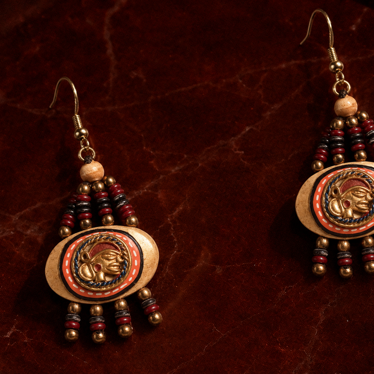 The Empress Handcrafted Tribal Dhokra Earrings ini Maroon