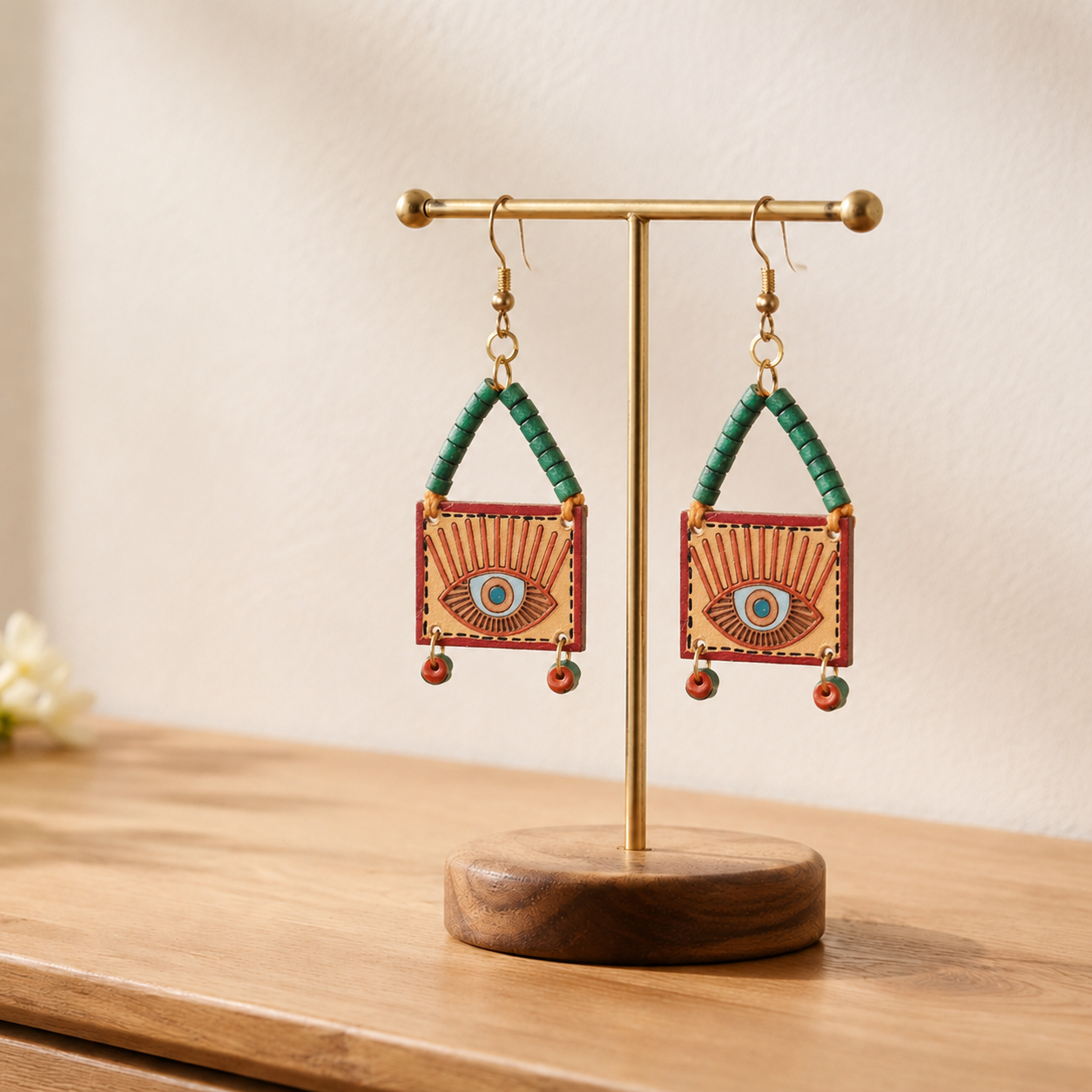 Evil Eye-VI' Handcrafted Tribal Wooden Earrings
