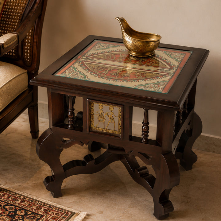 Munich Bedside Table with Oriental Legs in Teakwood with Walnut Finish (16x16x16)
