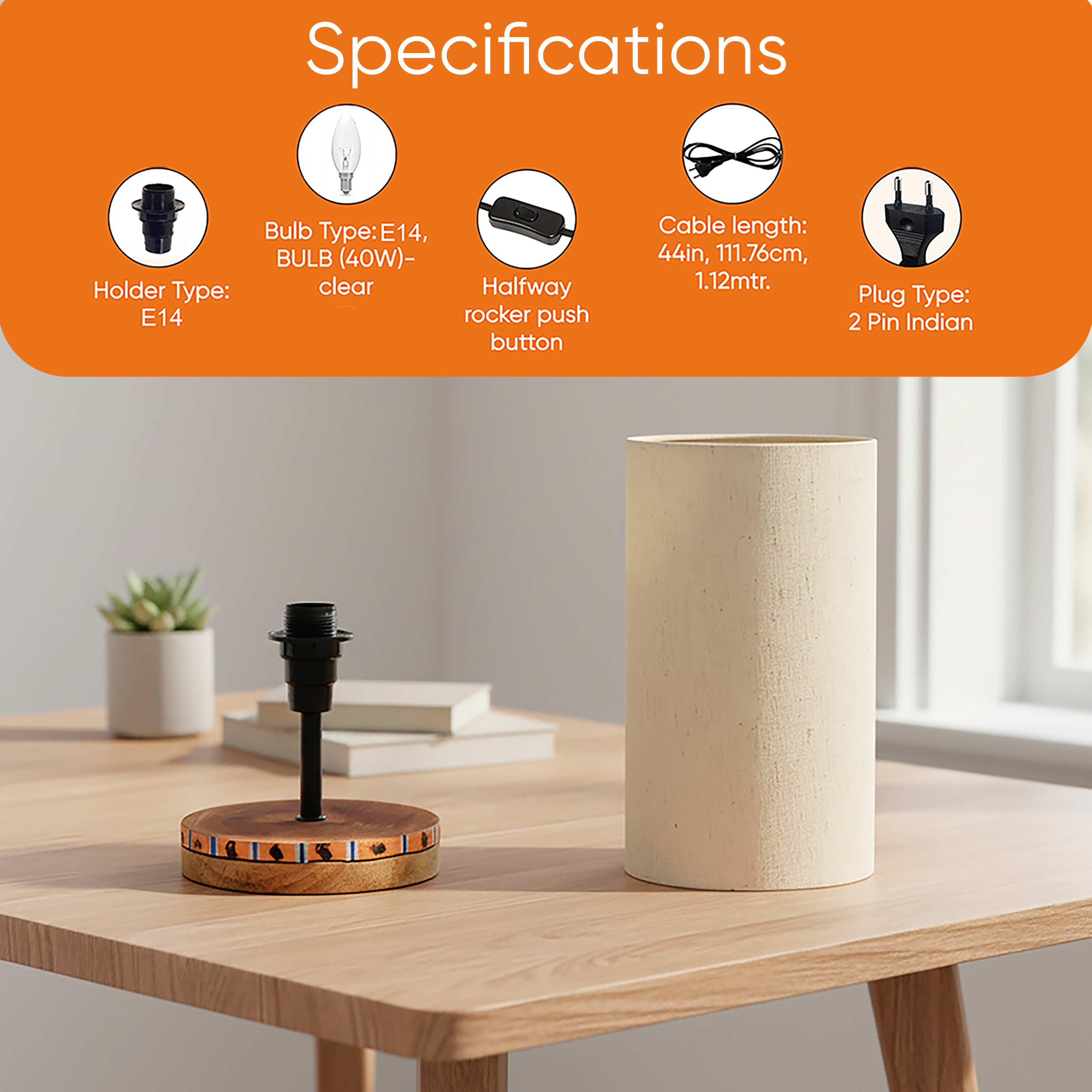 Handcrafted Wooden Table Lamp with Fabric Shade, Modern Bedside and Living Room Lighting