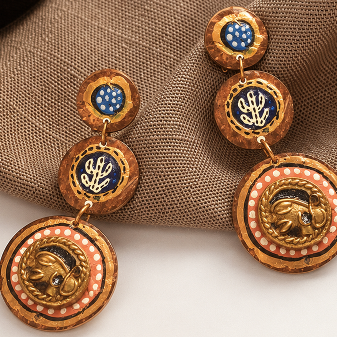 Tribal Drops Handcrafted Dhokra Earrings ini wood