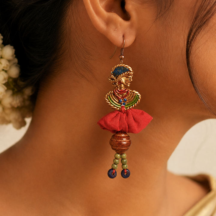 The Dancing Empress Handcrafted Tribal Dhokra Earrings in multicolours