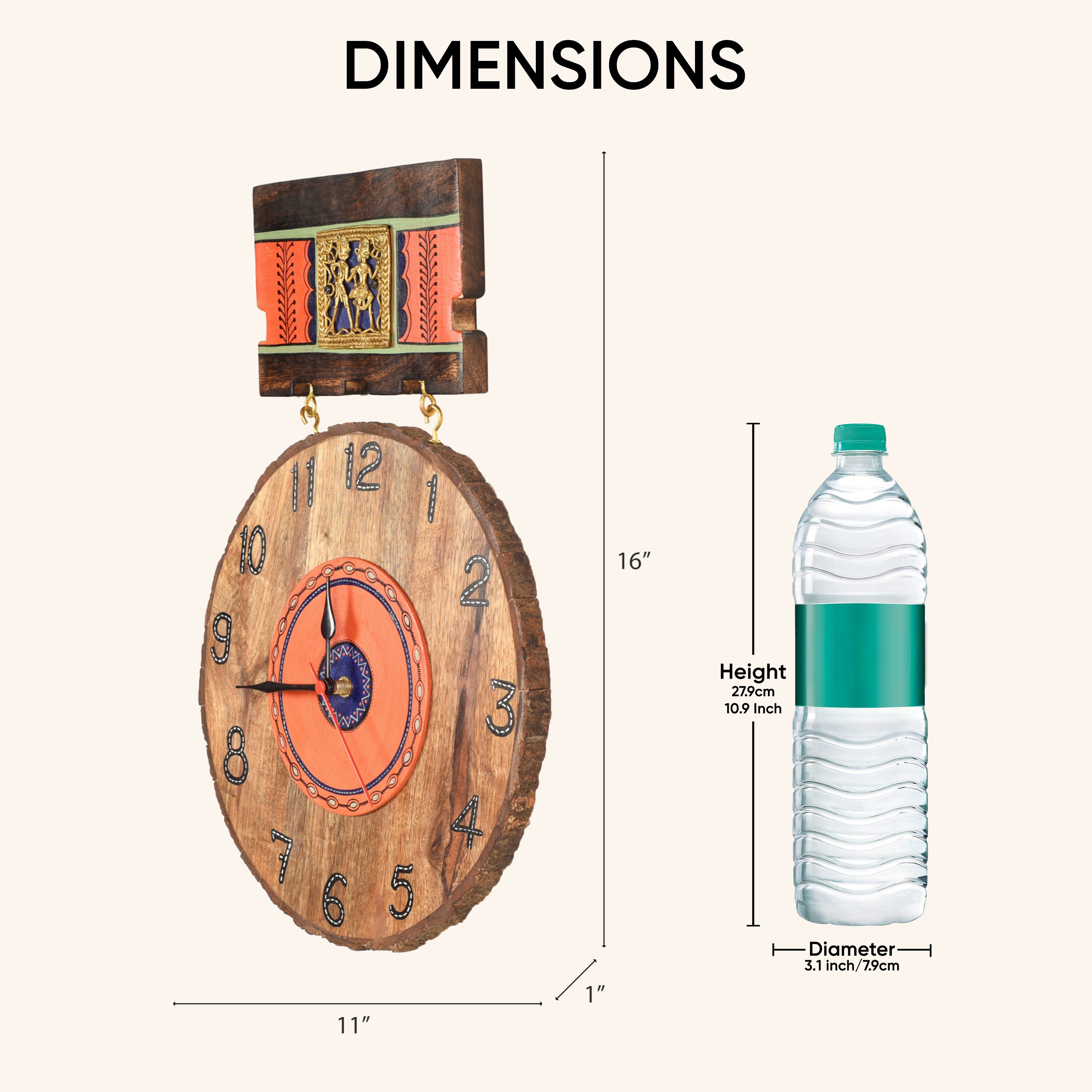 Handcrafted Hanging Wall Clock (11x1x16)
