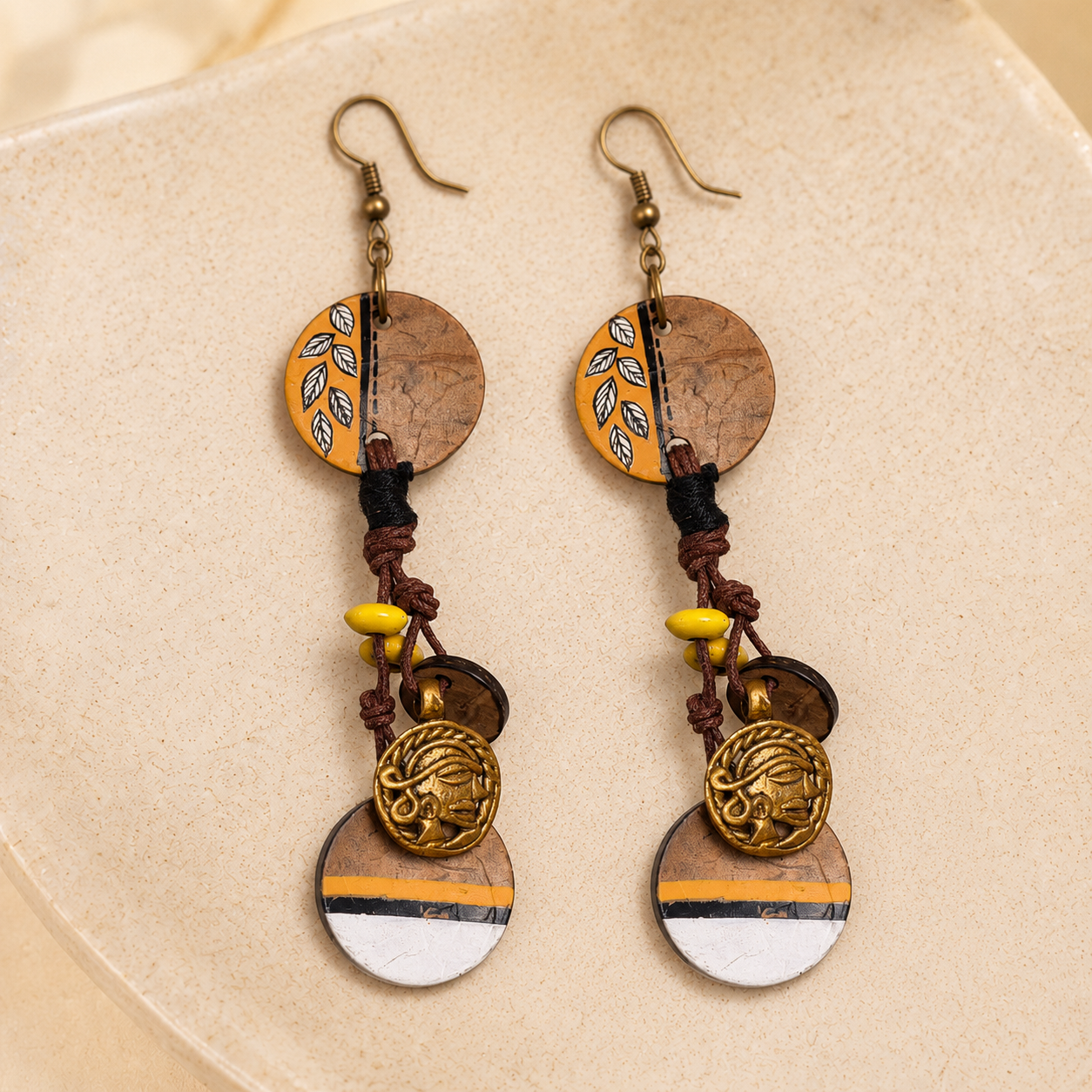Boho Chic: Hanging Brass Wooden Earrings