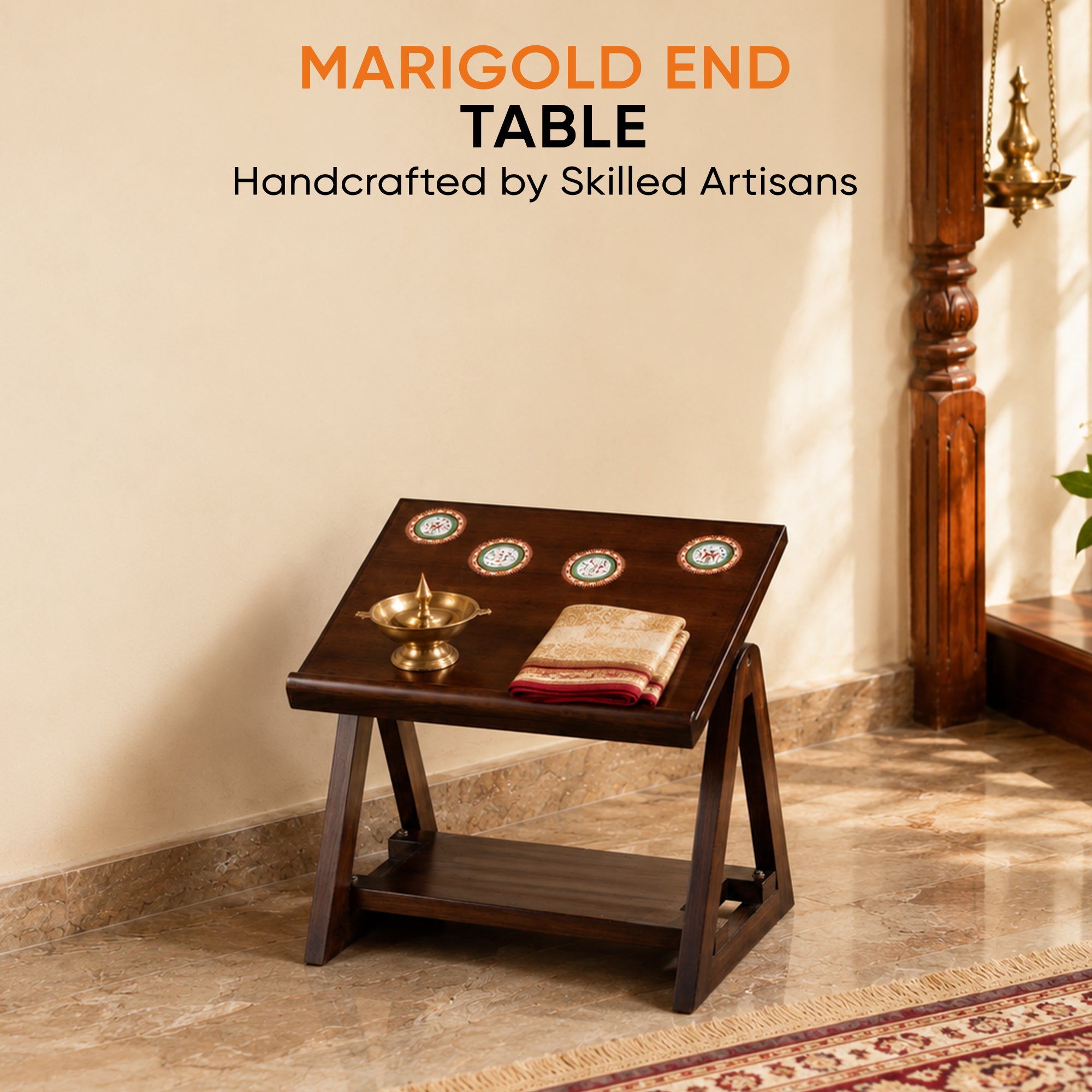 Marigold End Table for Laptop in Teakwood with Walnut Matte Finish (18x14x15)