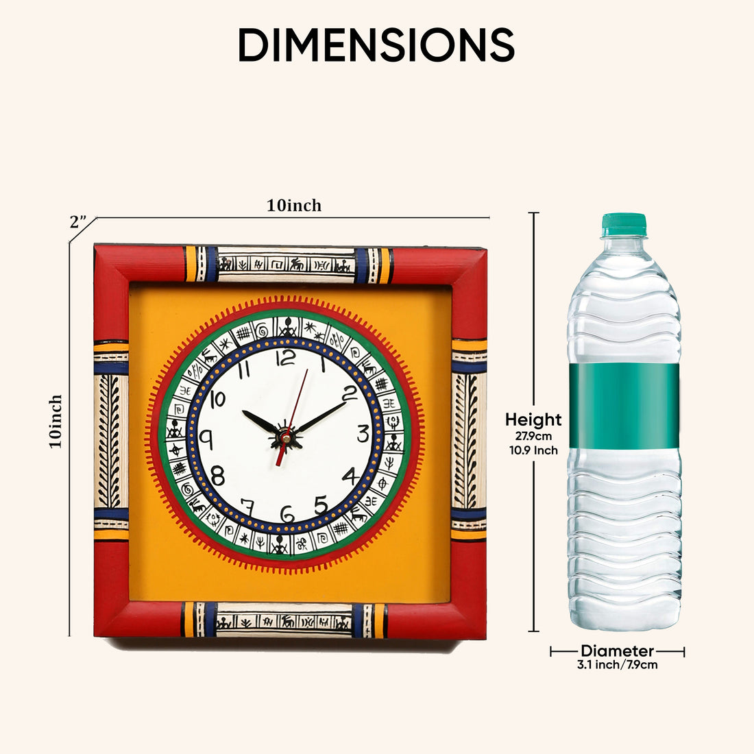 Dosera wall clock Warli Art Yellow Dial with Glass Frame (10x10)