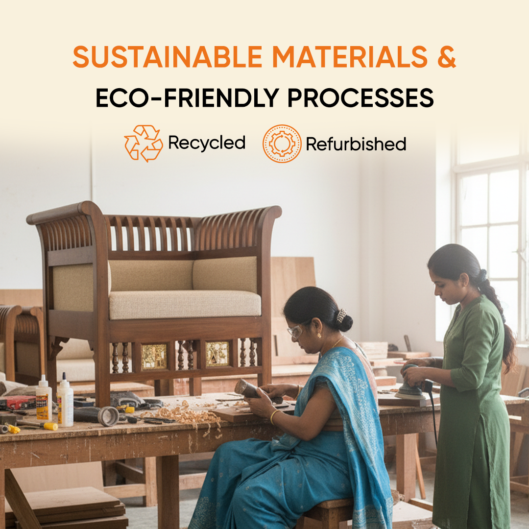 Polo-I Single Seater Sofa in Striped Wood Pattern created in Teakwood with Walnut Finish