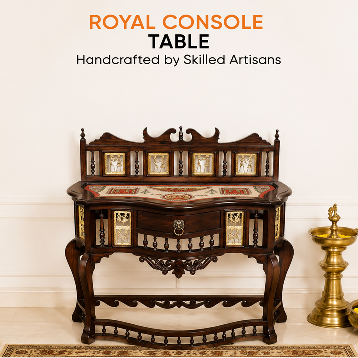 Royal Console Table in Teakwood with Walnut Finish (36x17x38)