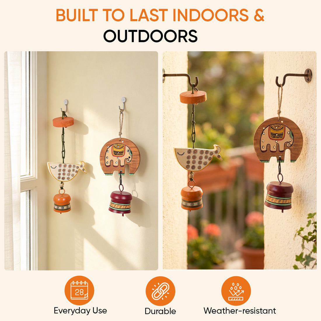 Fino Duo Handcrafted Wooden Hanging Bell