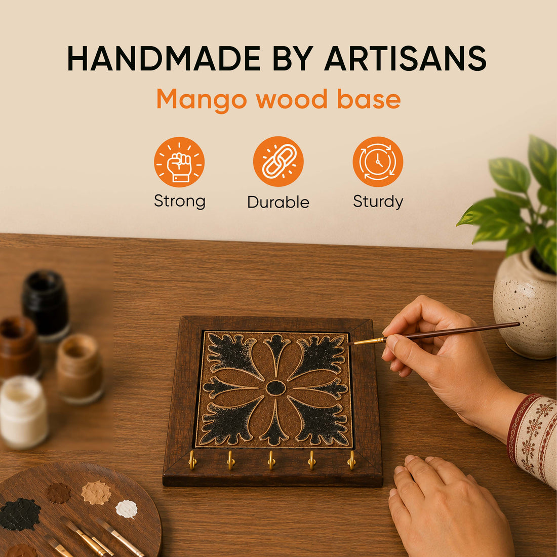 Brown Orchid Handcrafted Key Holder Panel