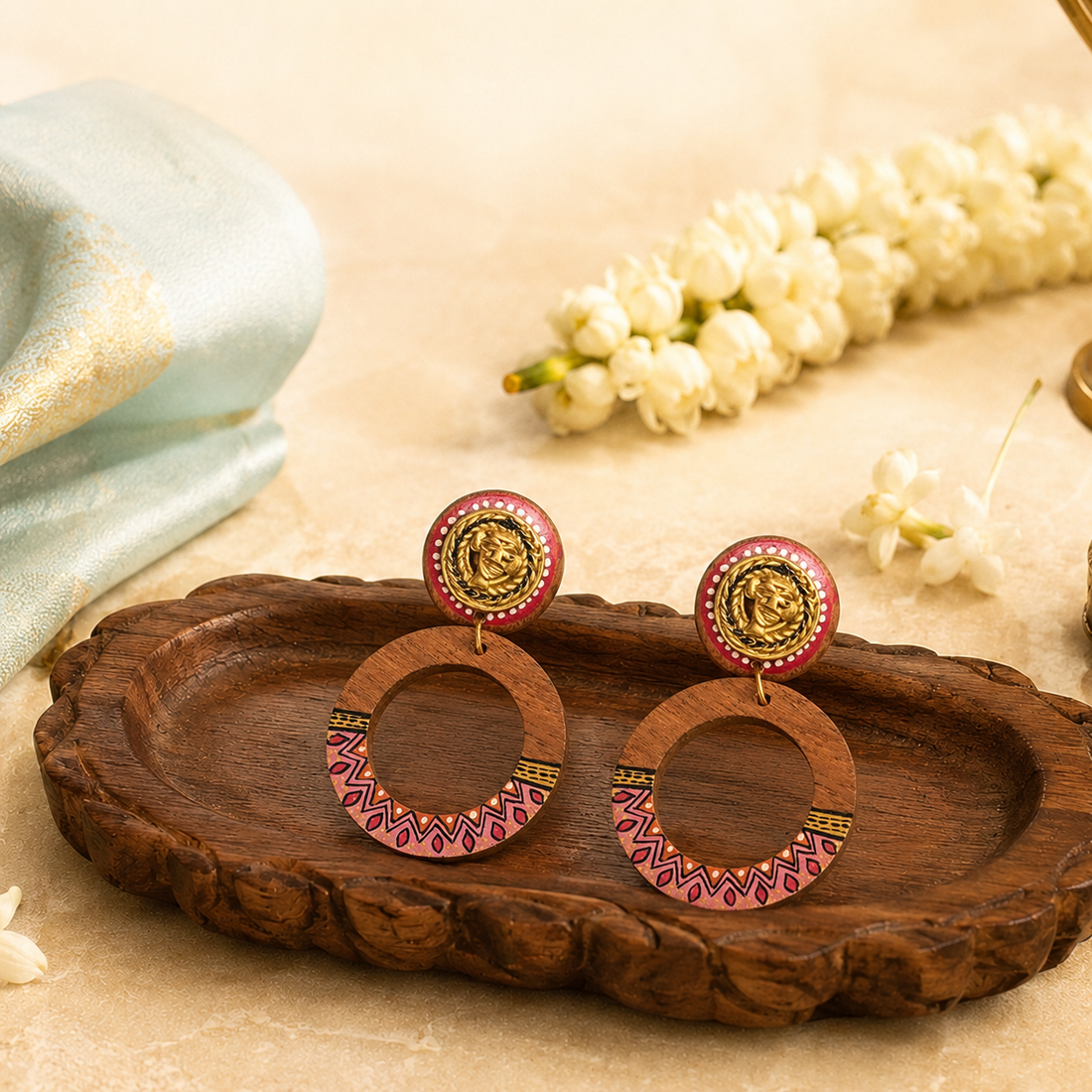 Life's Circle Handcrafted Earrings (Red)