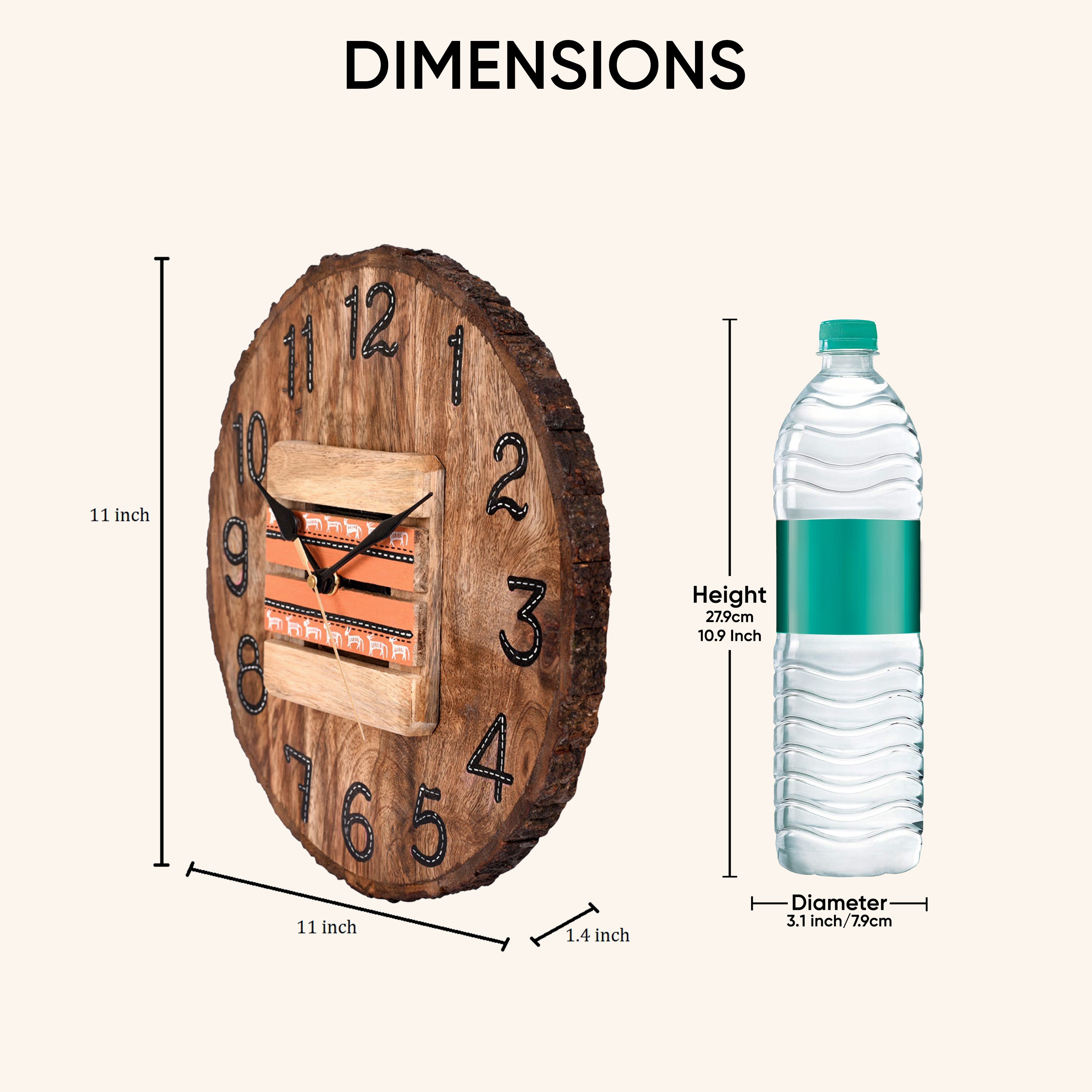 Wall Clock Handcrafted Wooden Log Dial (11x1.5x11")