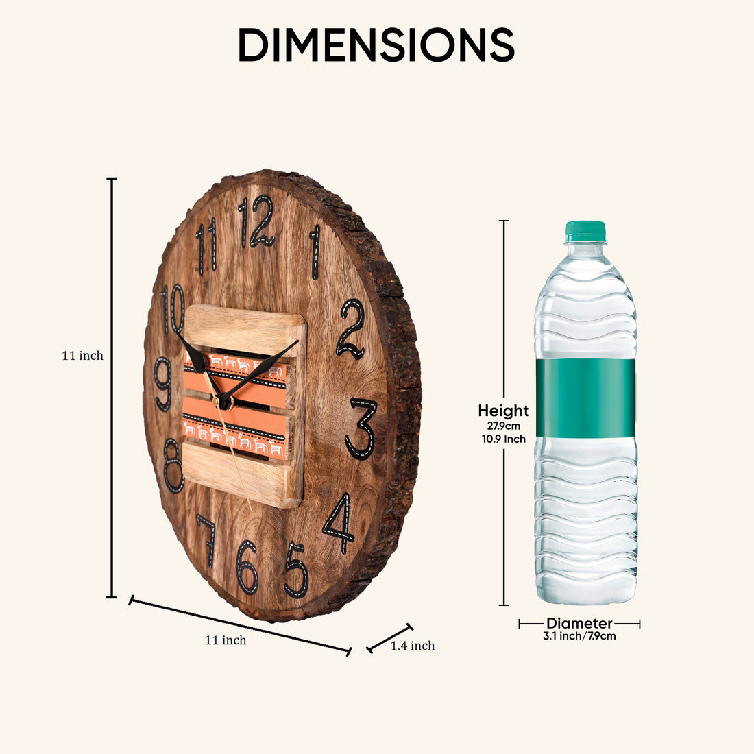 Wall Clock Handcrafted Wooden Log Dial (11x1.5x11")