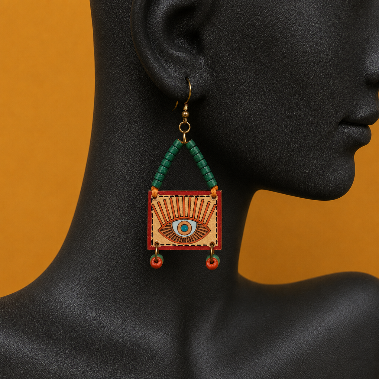 Evil Eye-VI' Handcrafted Tribal Wooden Earrings