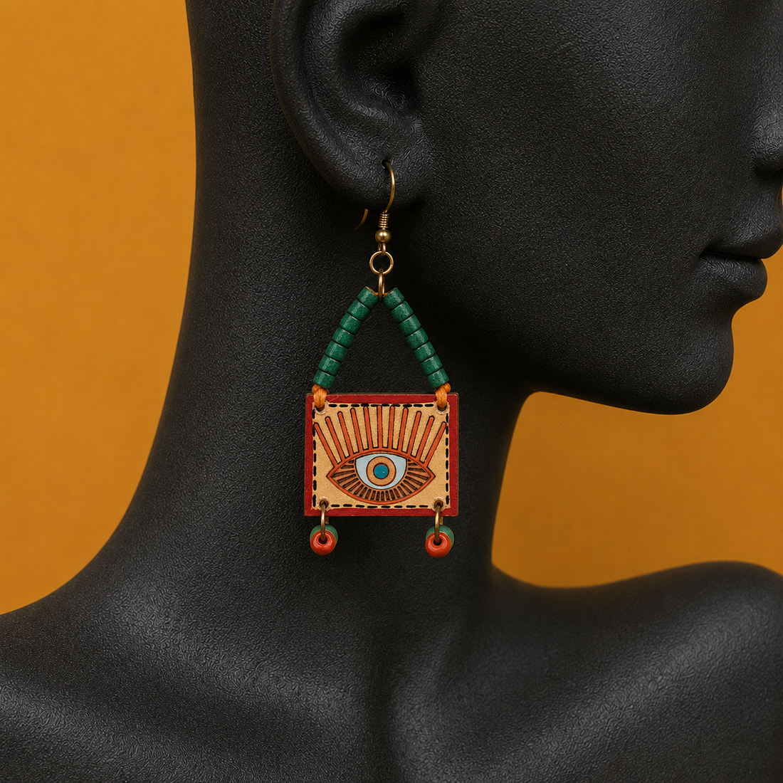 Evil Eye-VI' Handcrafted Tribal Wooden Earrings